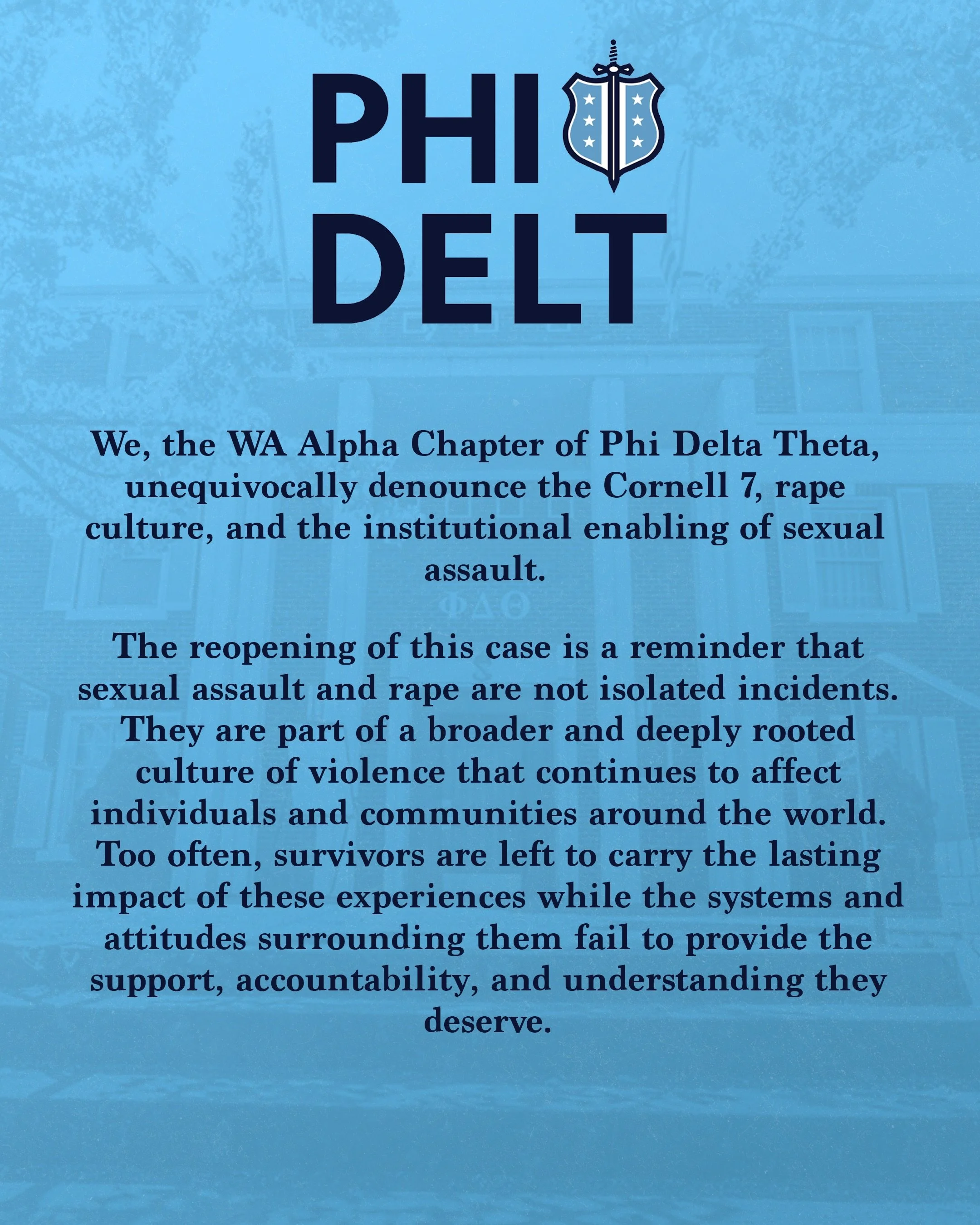 Statement from the men of Phi Delta Theta Washington Alpha.