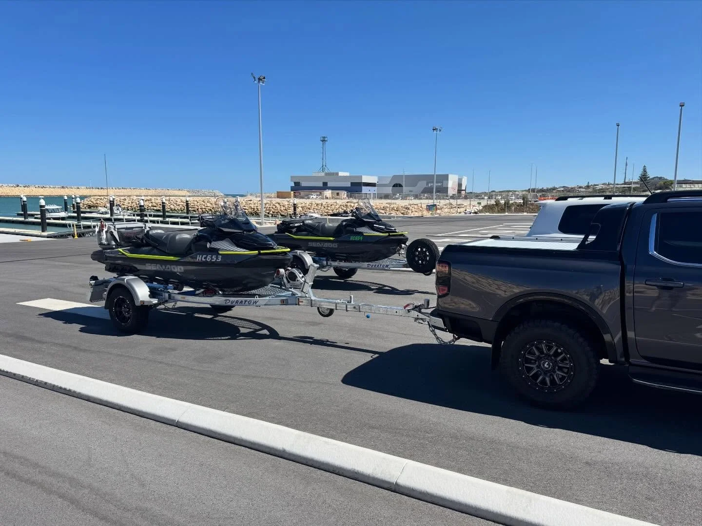 Duratow trailers making boat ramp days effortless &mdash; loaded, aligned, and ready to roll.

Built tough in Perth for WA salt &amp; sand. Single or dual custom available.
For quotes visit website www.duratow.com.au

#Duratow #JetSkiTrailer #BoatRam