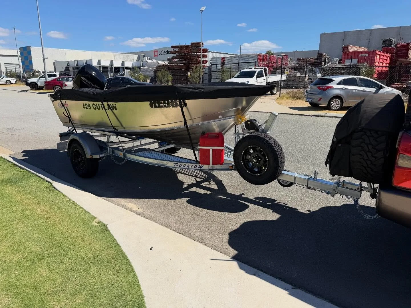 Stacer 429  looking right at home on the Duratow trailer 😎

Stable, tough, and made for real WA use.

Custom boat &amp; jet ski trailers available to order. 

www.duratow.com.au
#Duratow #BoatTrailer #PerthBoating