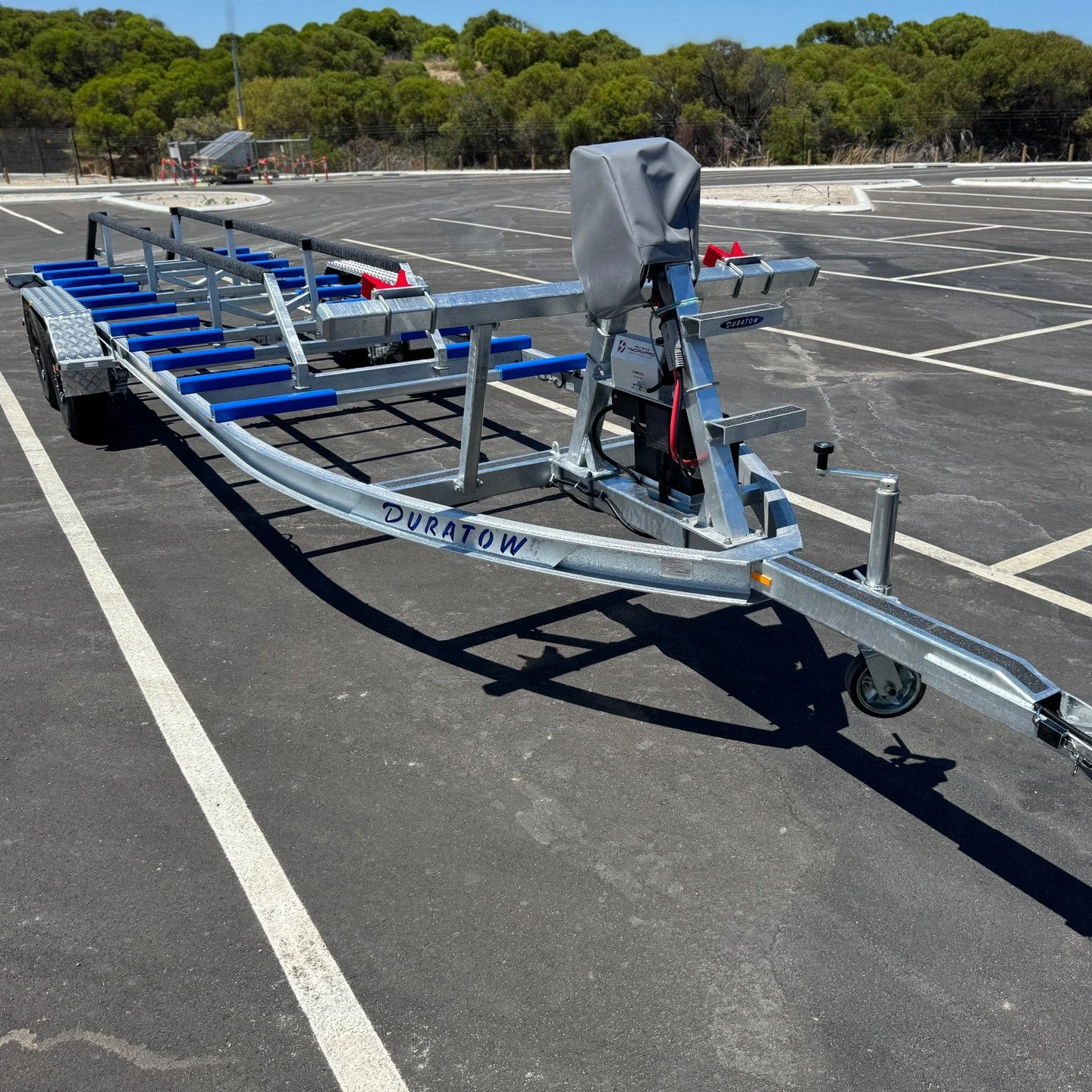Duratow 4.5 T XL Series boat trailer for a catamaran. #boattrailers #catamaran #boatingperth #boatsaustralia #fishing #boating
