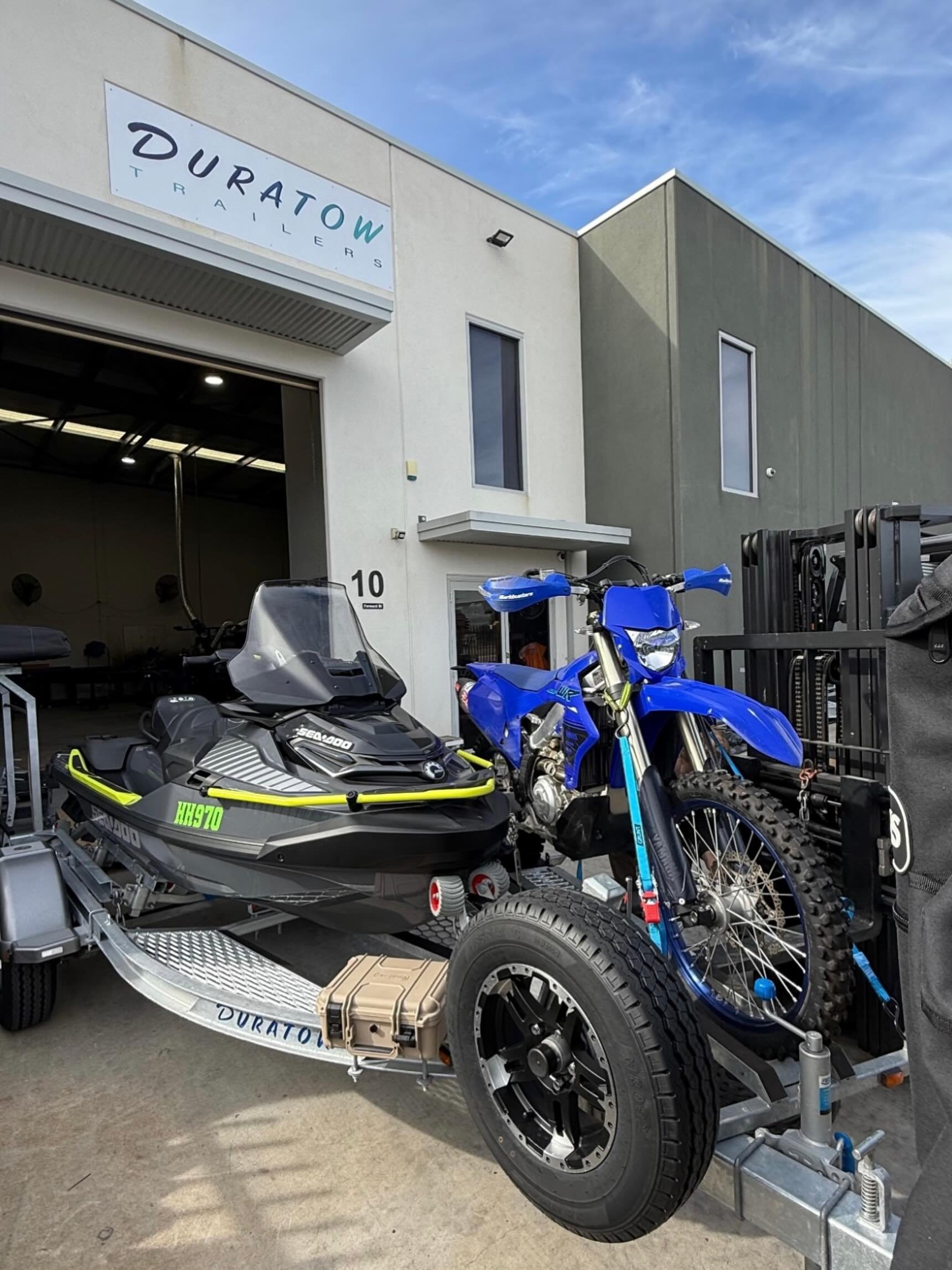 Getting @jamie.vogler set up for proper adventures 🚤🏍️
We&rsquo;re adding a custom bike rack to this JS Custom trailer so he can take the Sea-Doo and the dirt bike wherever he wants to go.
No more choosing between toys &mdash; one solid Duratow set