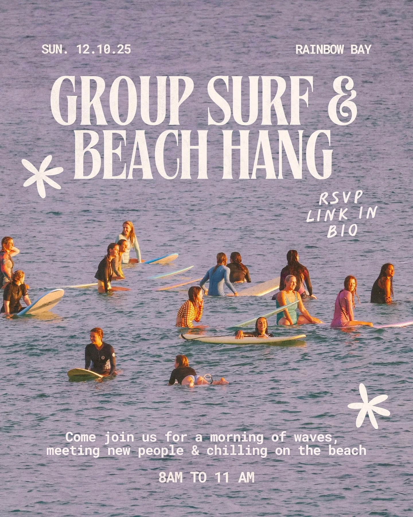 GROUP SURF &amp; BEACH DAY 🌺🌴🏄🏽&zwj;♀️ - Sunday 12th October 8am-11am @ Rainbow Bay 🌈 Come join us for a morning of waves, meeting new people &amp; chilling on the beach ⭐️ ALL AGES, COLOURS, ABILITIES &amp; BOARDS ✨

🌺 RSVP link in bio 🌺

📍8