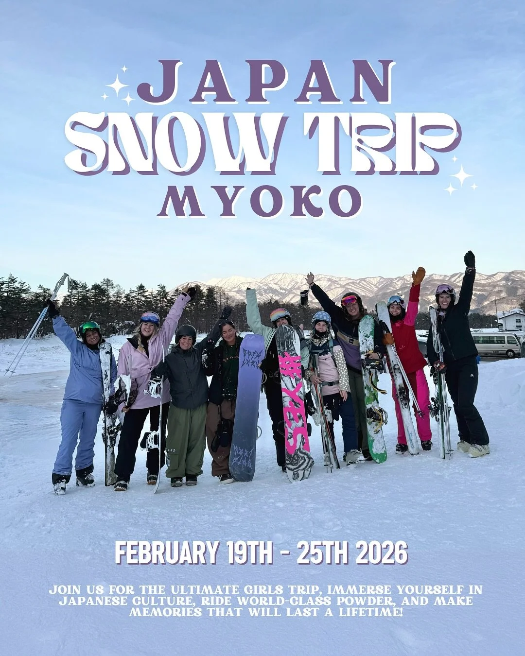 BOOKINGS ARE LIVE 🇯🇵🏂✨🎿🍜❄️ Myoko Snow Trip February 19th-25th 2026!

We welcome you to join us in February for a 6-night Myoko Snow Trip that&rsquo;s all about having fun, progressing your skills and meeting other like-minded individuals with a 