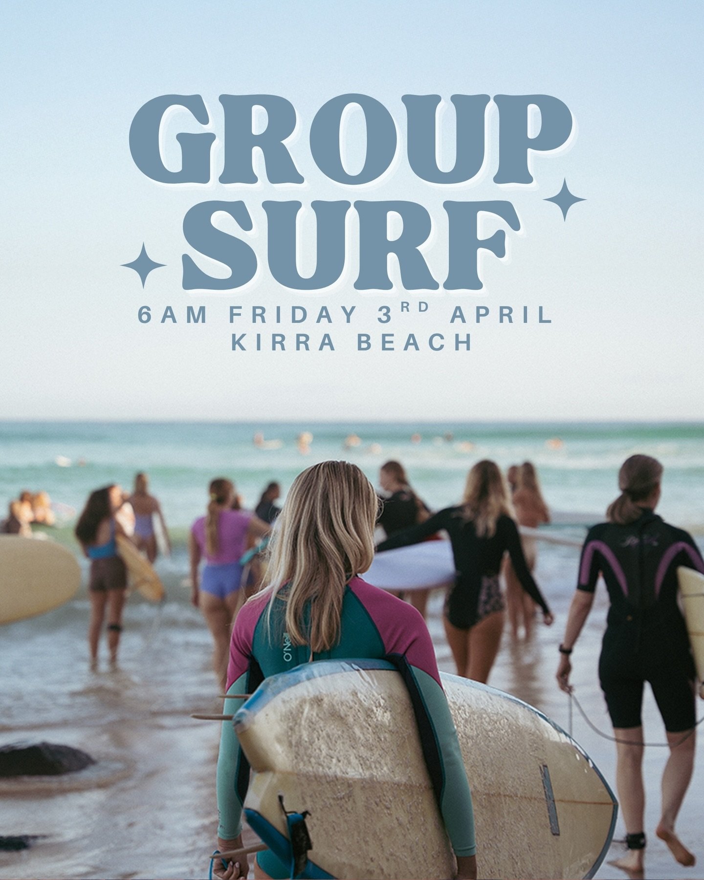 GROUP SURF 🌺🌴🏄🏽&zwj;♀️ - Easter Good Friday 3rd April 6am @ Kirra Beach 🌈 Come join us for a lovely morning of waves, sunshine, meeting new pals &amp; supporting each other in the water ⭐️ ALL AGES, COLOURS, ABILITIES &amp; BOARDS 

✨ 6am - Meet