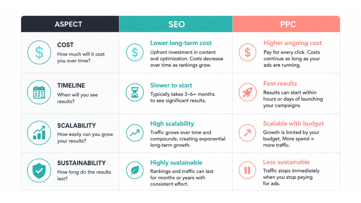 key difference between SEO and PPC
