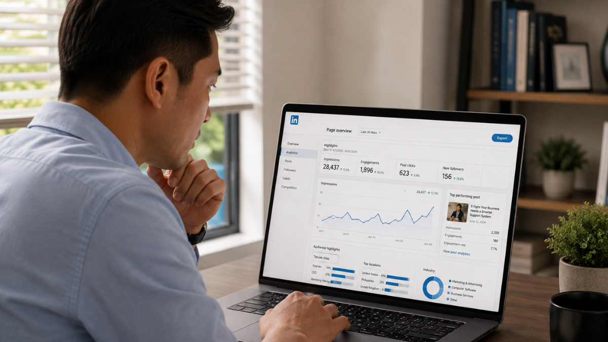 B2B professional reviewing LinkedIn analytics
