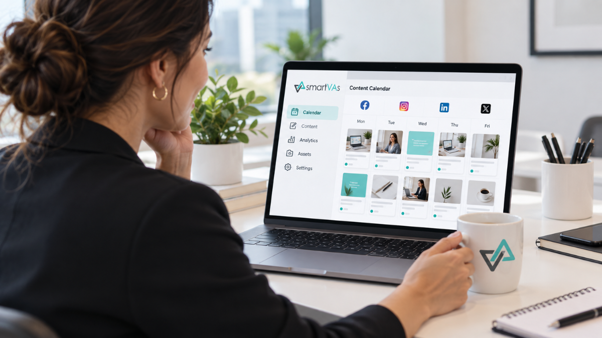 Founder looking at all social media channel with social media support