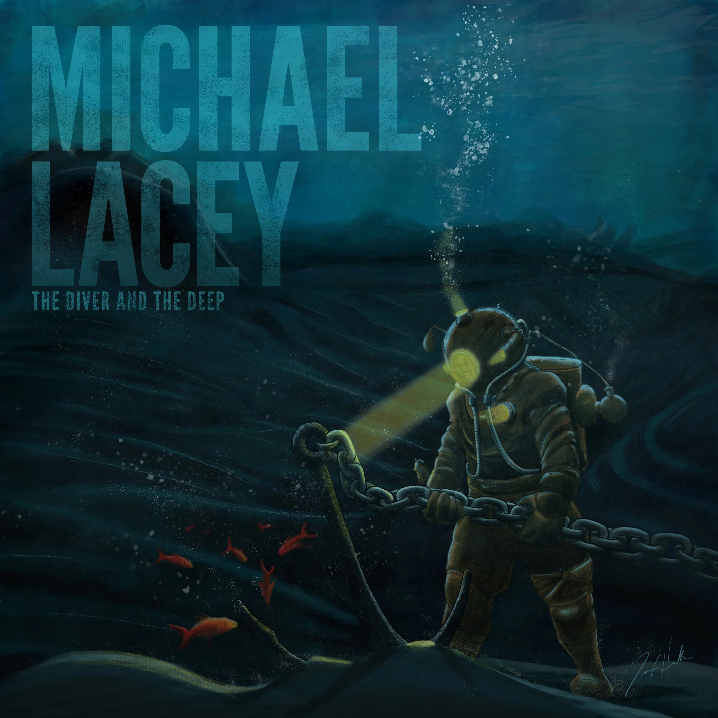 Album cover for Michael Lacey's "The Diver and the Deep" EP. Illustrated and designed in Adobe Photoshop.