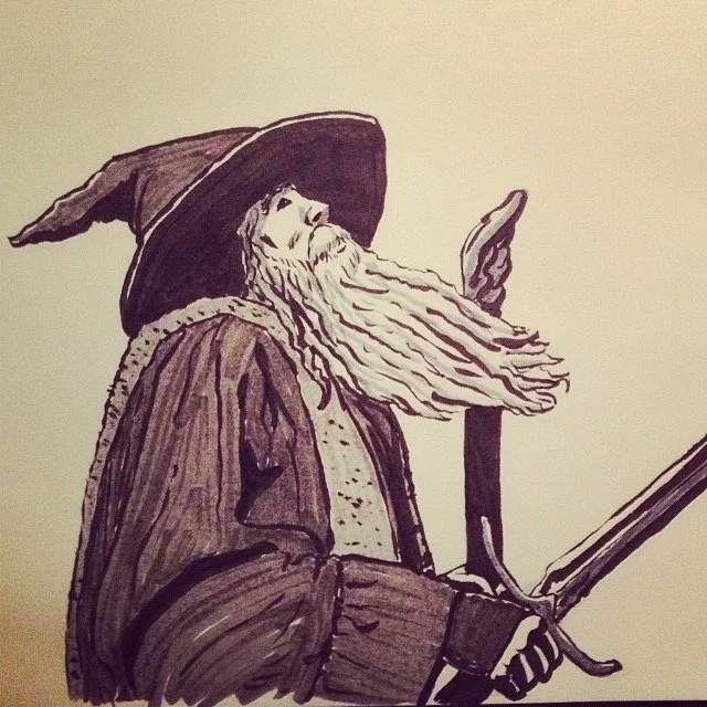 Gandalf sketch. Made with brush pen and Copic markers.