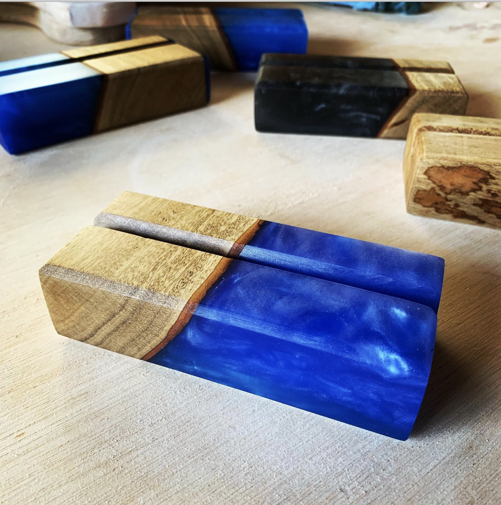 business card holders - wood and epoxy