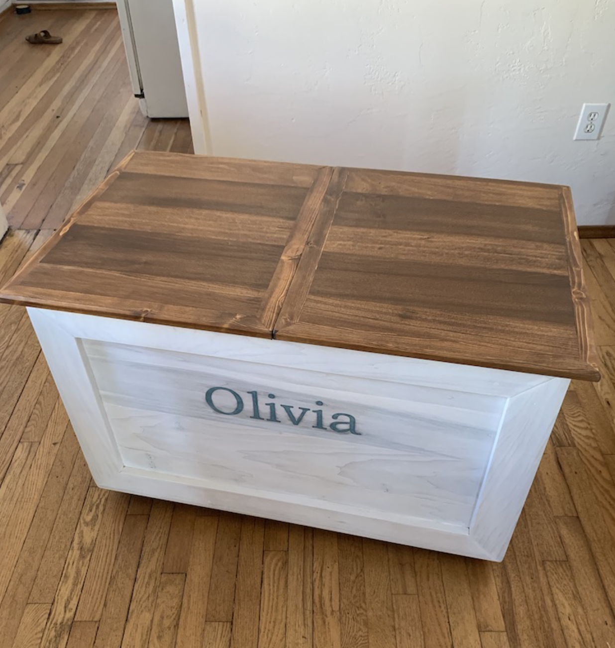toy chest - painted and stained wood, epoxy