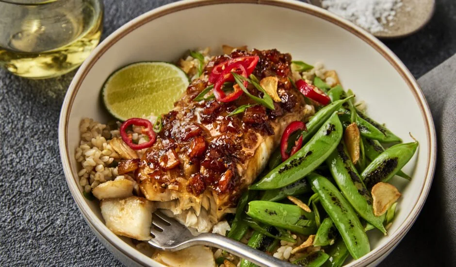 Caramelized Pineapple Ginger Alaska Rockfish & Gingered Brown Rice Bowl