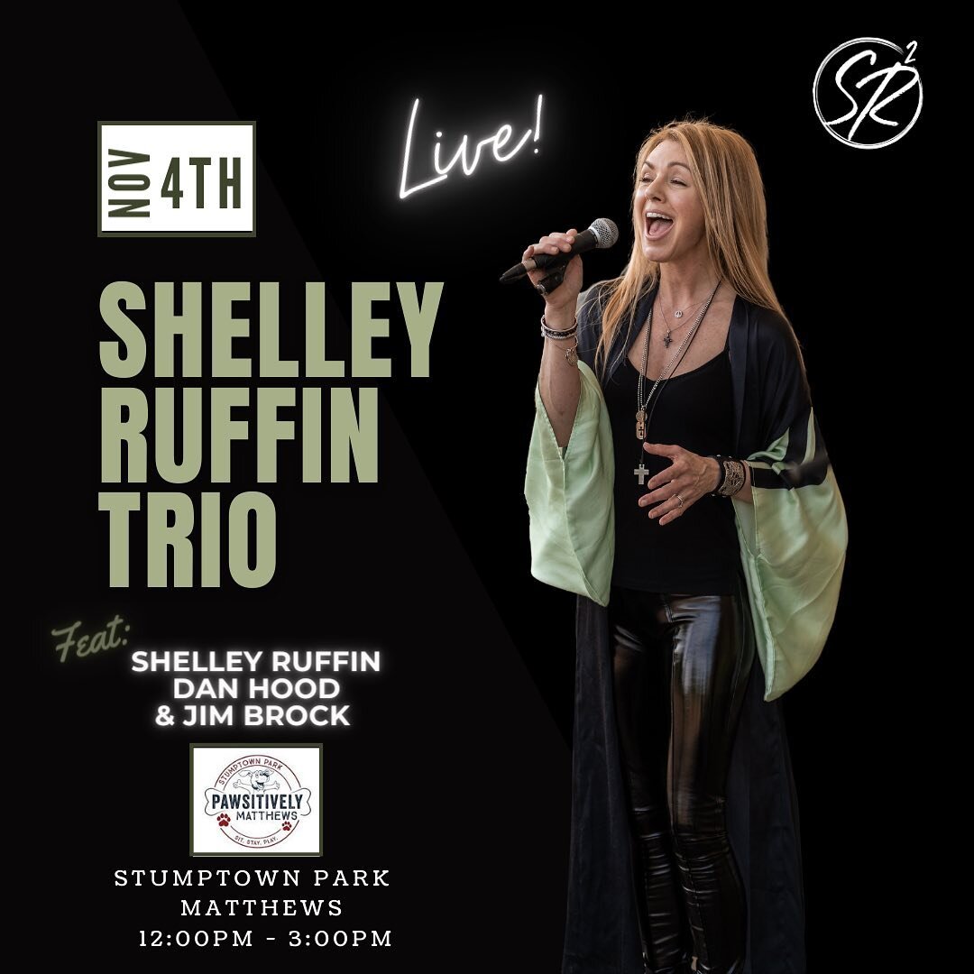 TOMORROW, Saturday, November 4th, SHELLEY RUFFIN TRIO featuring Dan Hood and Jim Brock LIVE at Pawsitively Matthews in Stumptown Park! Come join us for a beautiful afternoon specially created for dogs and their people! :) Pet friendly vendors line th