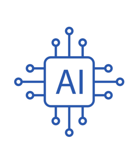 Blue computer chip icon with the word AI in the middle.