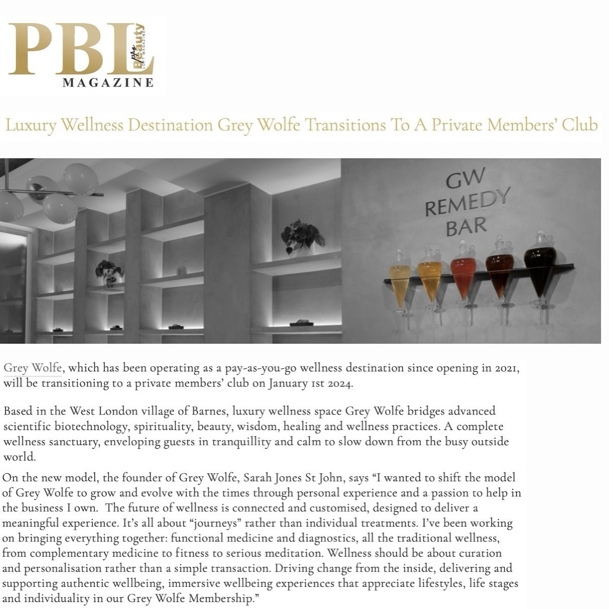 Private members&rsquo; wellness clubs are all the rage at the moment! Find out why @greywolfelondon made the transition in @pblmagazine ✨