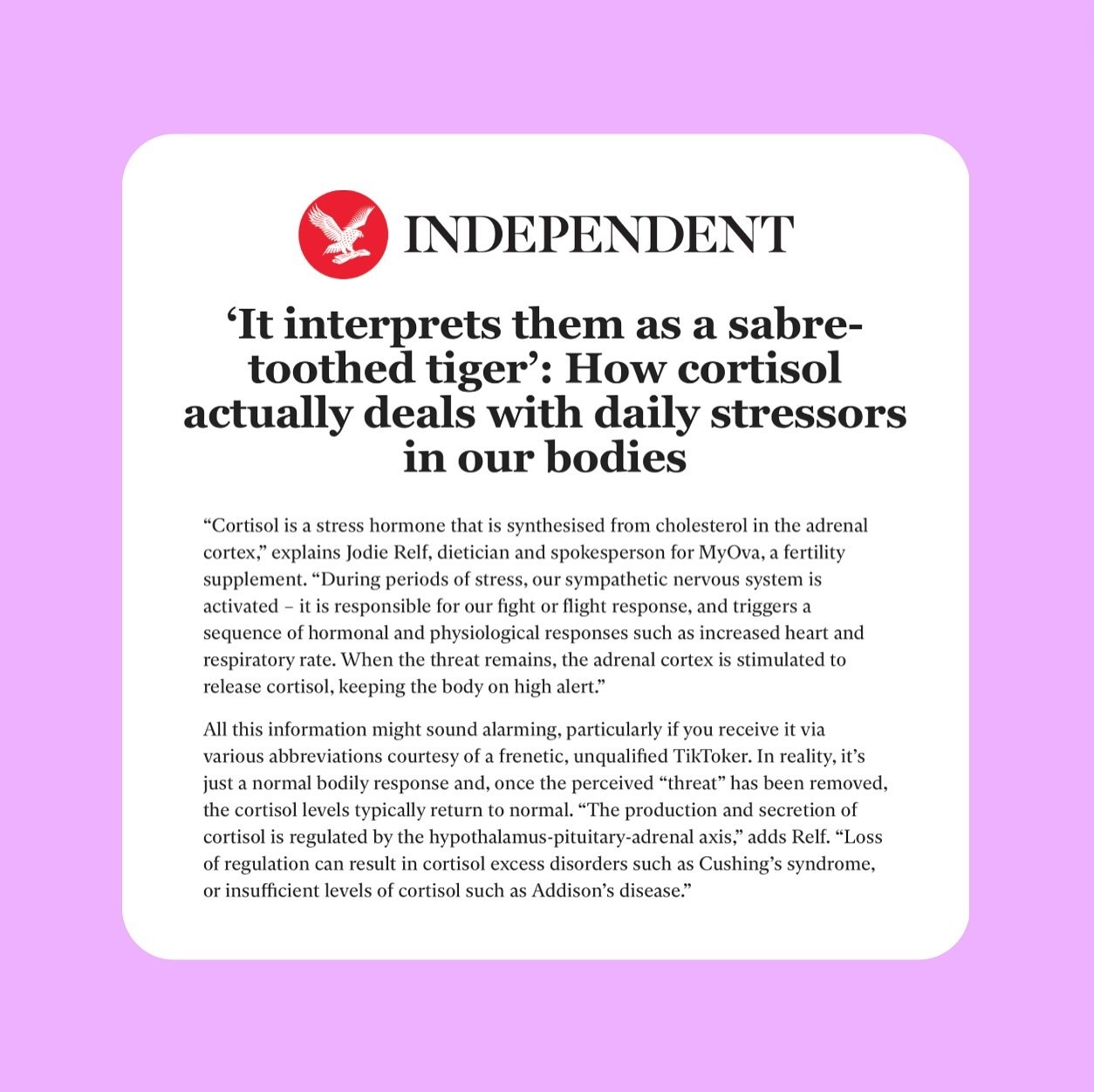 @jodie_relf @myovacare speaks to @the.independent about cortisol 📈 @oliviapetter