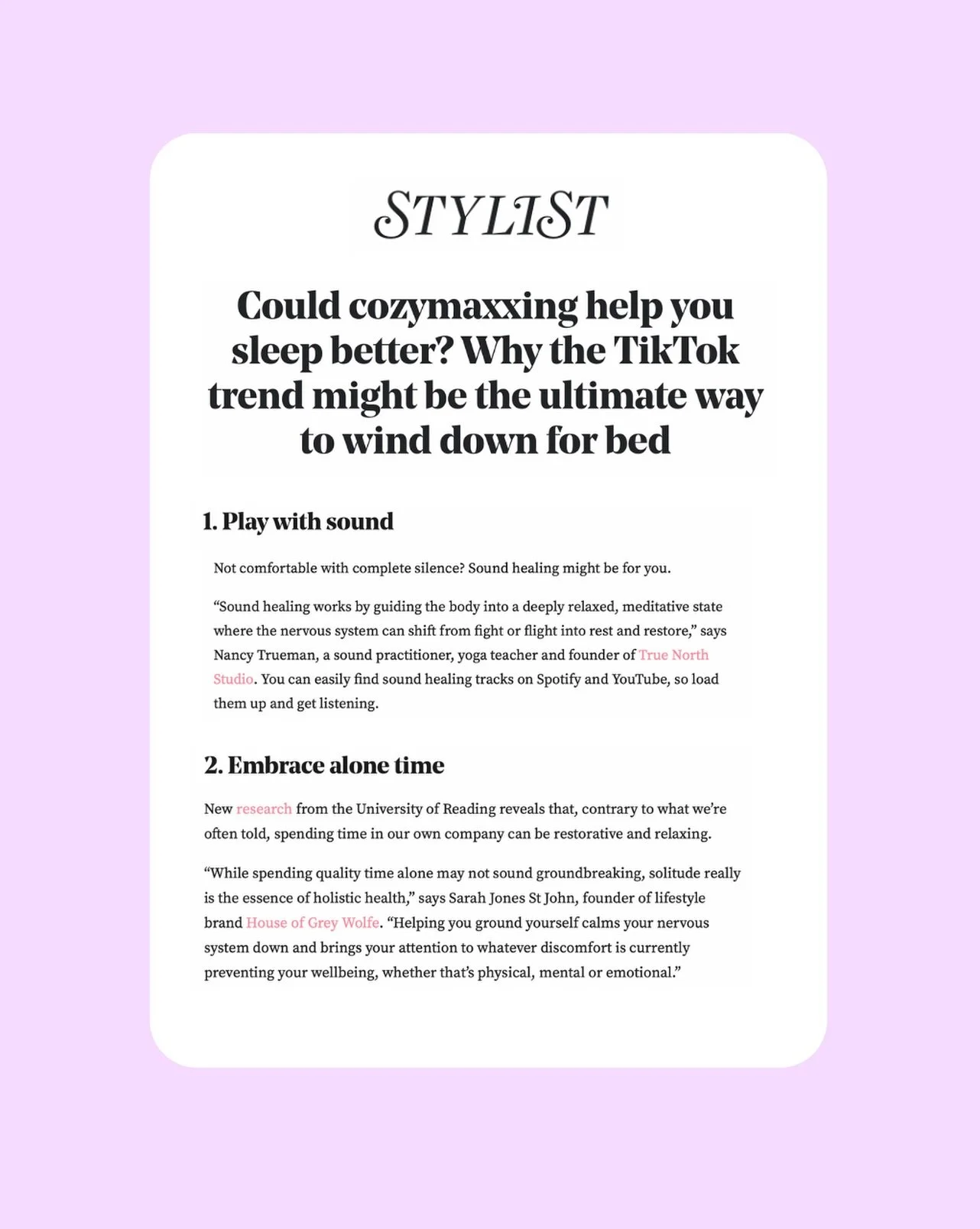 @mytruenorthyoga and @sarahjonesstjohnuk @houseofgreywolfe contributed to this piece on Cozymaxxing @stylistmagazine 💫🛌