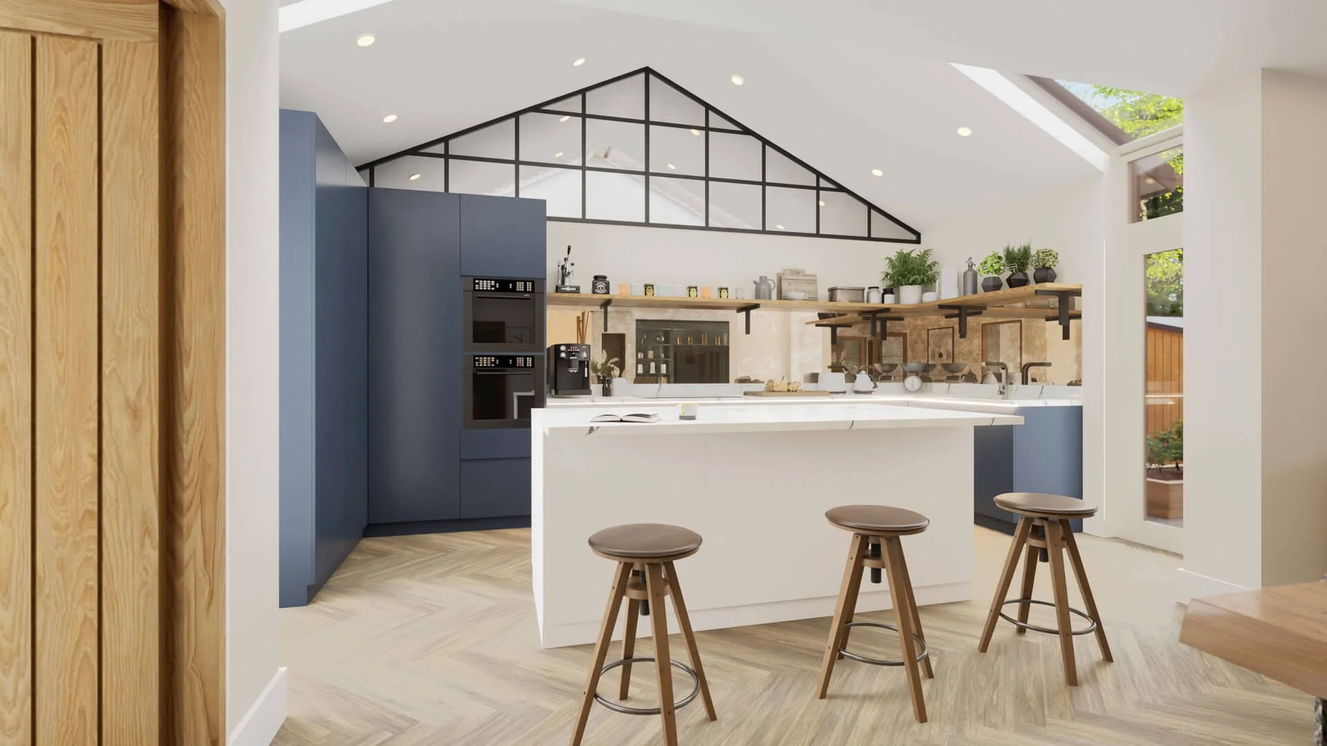 Option 3 of the Kitchen with a feature mirror in a dark metal frame