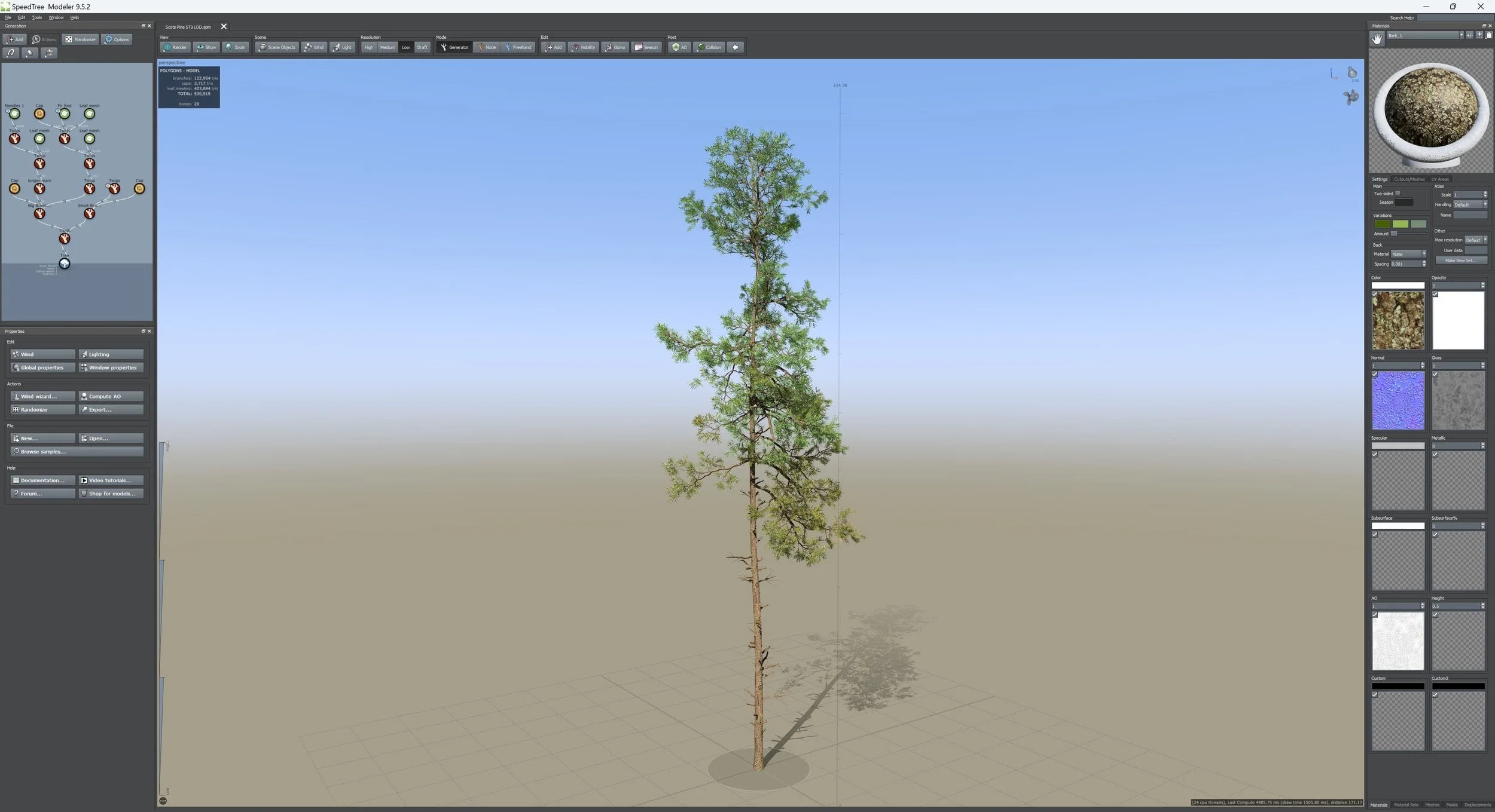 A screenshot of the Speedtree modelling software