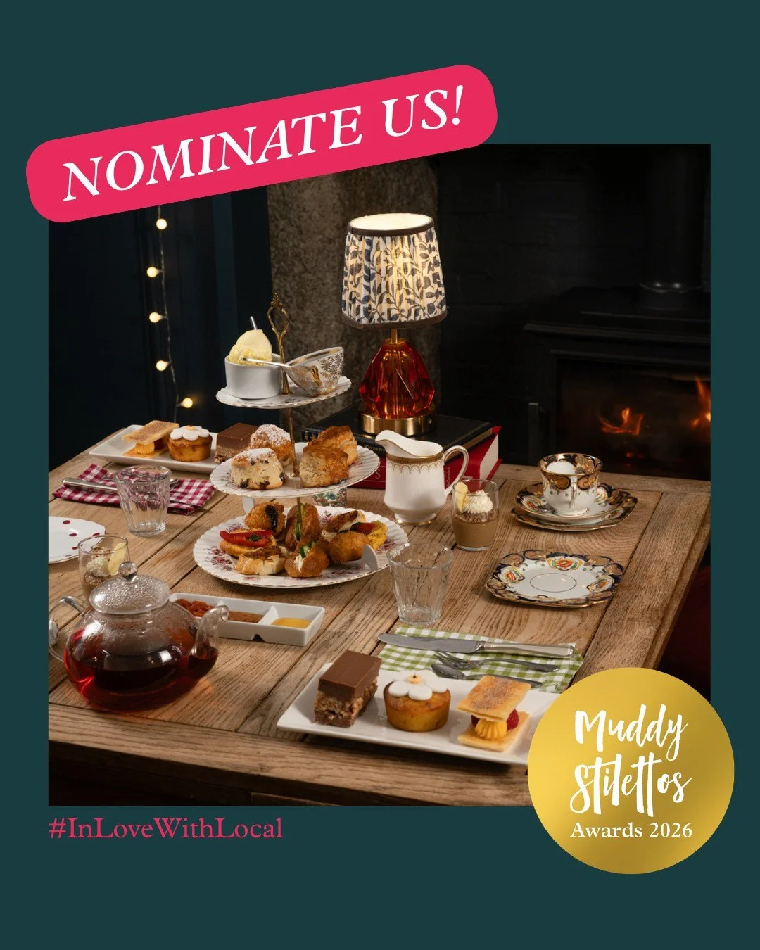 We are so excited to have been nominated for 'Best Afternoon Tea' in the Cornwall Muddy Awards 2026.
To move onto the next stage we are asking for your help. The first round of nominations runs until the 23rd of March, please could you spare a minute
