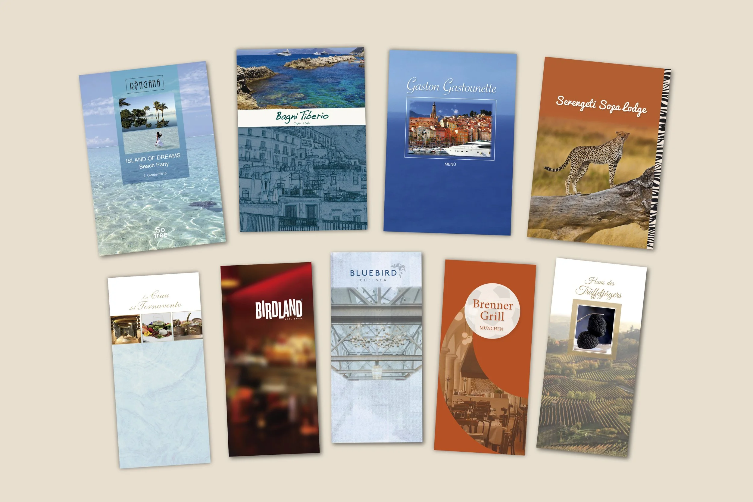  Menükarten für diverse Reisen 