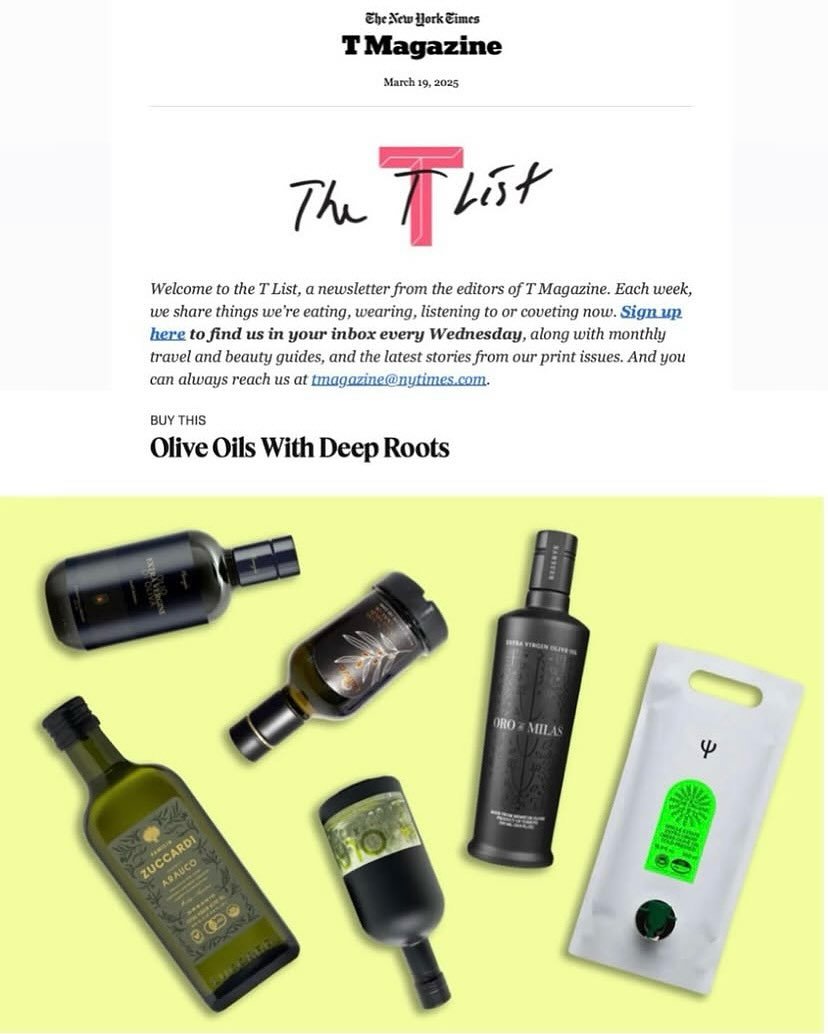 Recently featured on @tmagazine at @nytimes among Olive Oils with Deep Roots ✨