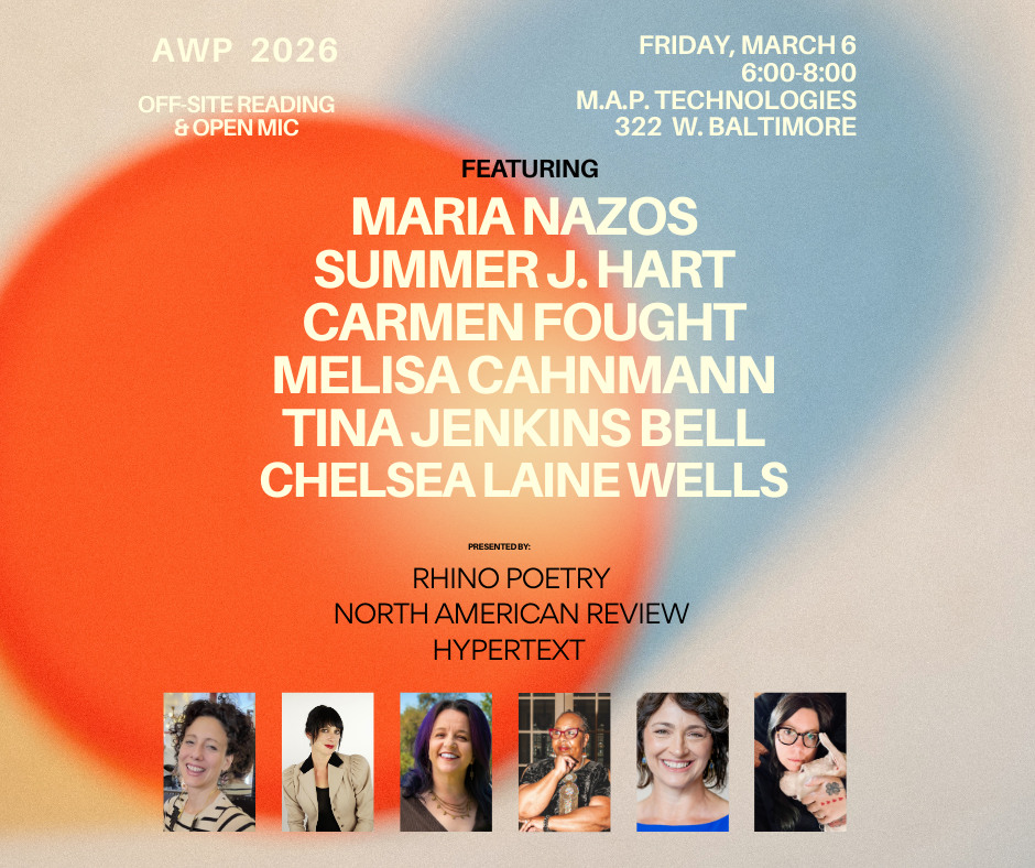 AWP off-site reading and open mic event sponsored by RHINO Poetry, Hypertext Magazine, and North American Review.
