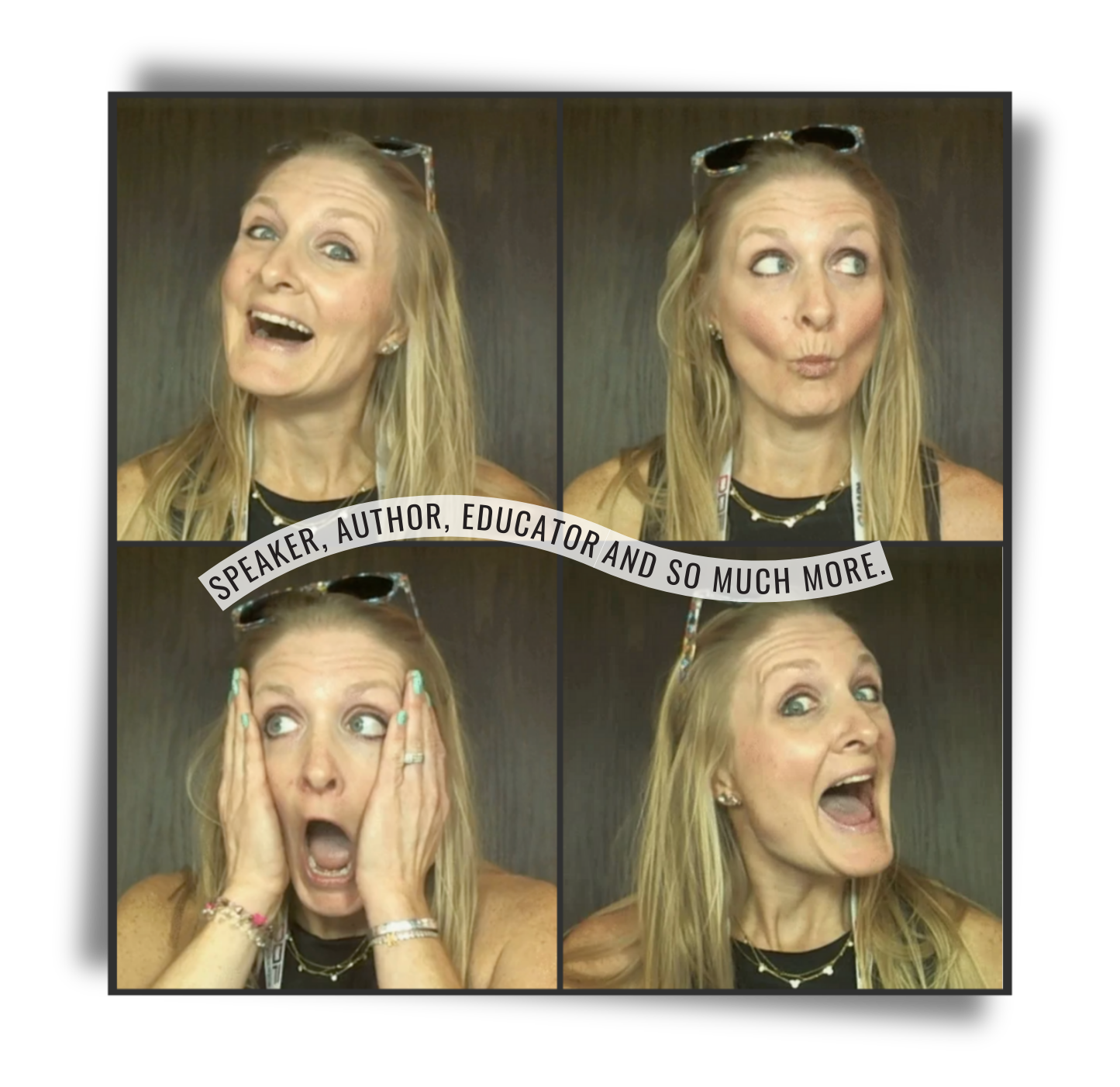 Four images of a woman, each one she is making a face.