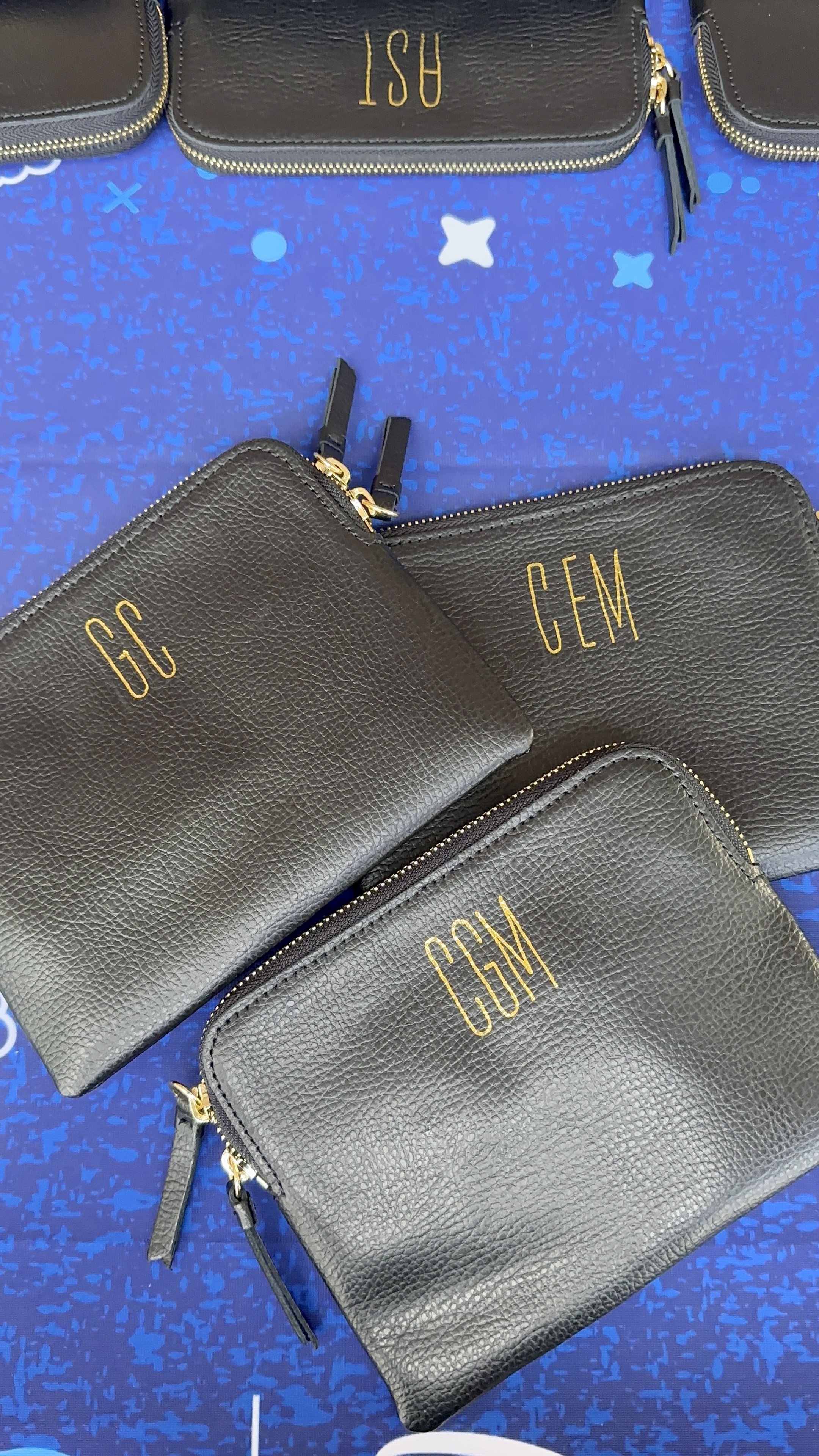 hot foil embossing on leather pouches by Miami calligrapher a handful of letters