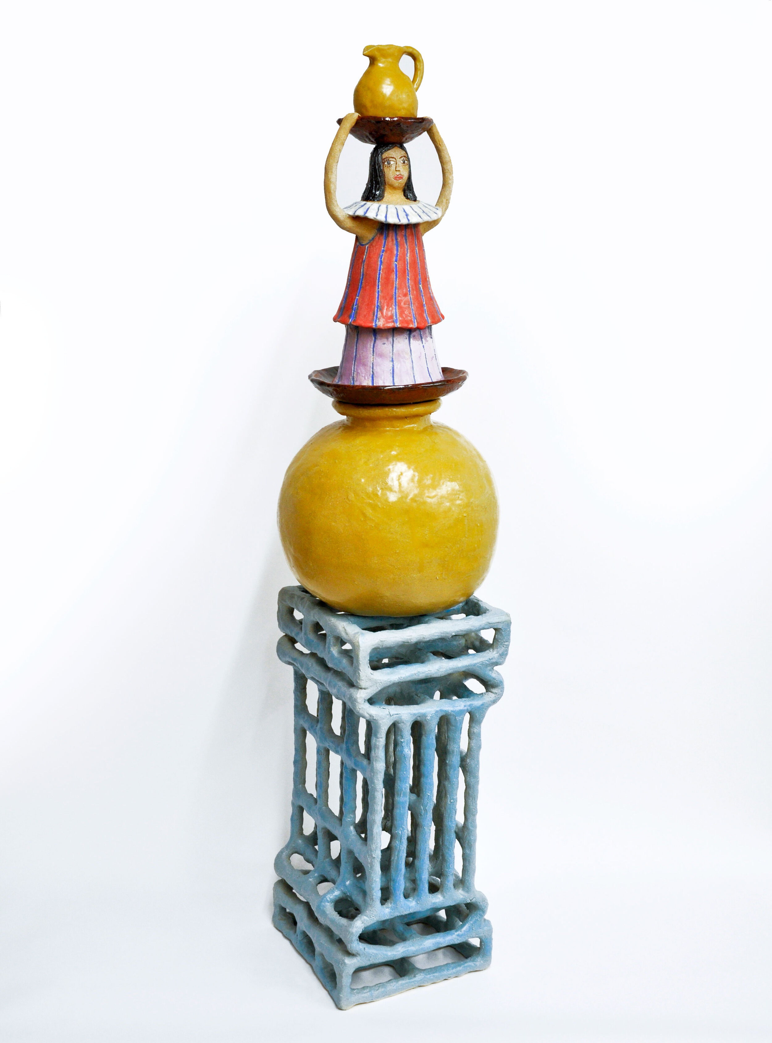  Maryam Yousif &amp; Nick Makanna,  Dishdasha Girl on Moon Column , 2020, Glazed Ceramic, 53 x 13 x 13in 