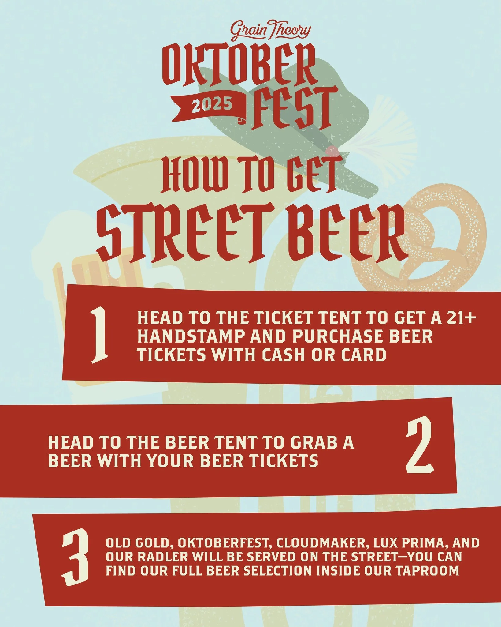 Drinks on the street? You bet. Here&rsquo;s your guide to grabbing a pint at this year's Oktoberfest 🇩🇪

1️⃣ Stop by the ticket tent to get a 21+ handstamp and purchase beer tickets (cash or card accepted)
2️⃣ Take your tickets to the beer tent to 
