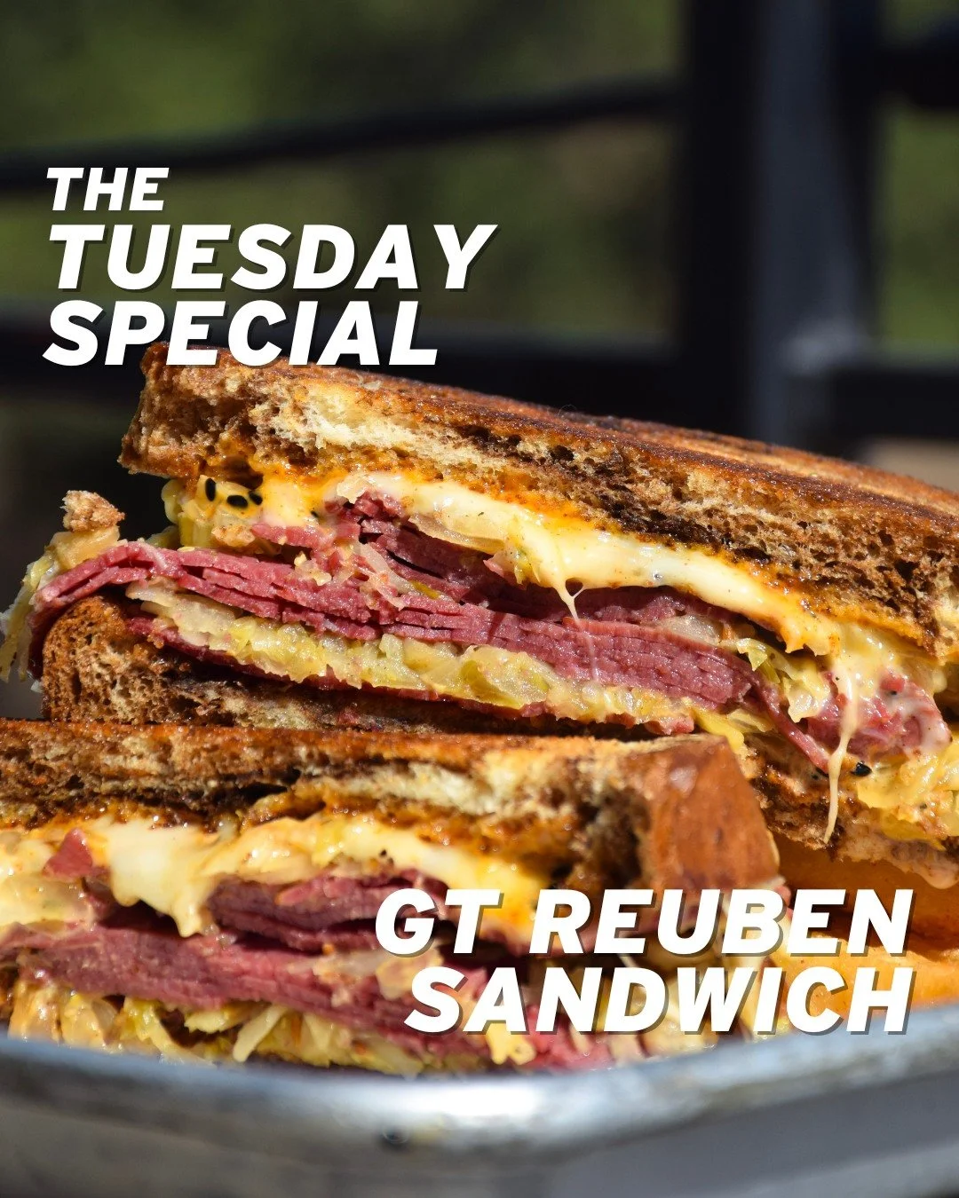 Some things never need reinventing. 🥪✨

Our reuben has thinly sliced corned beef layered between marbled rye with melted Swiss, house-made sauerkraut, and our GT sauce &mdash; it's a classic done right. Served with GT seasoned fries to make it compl