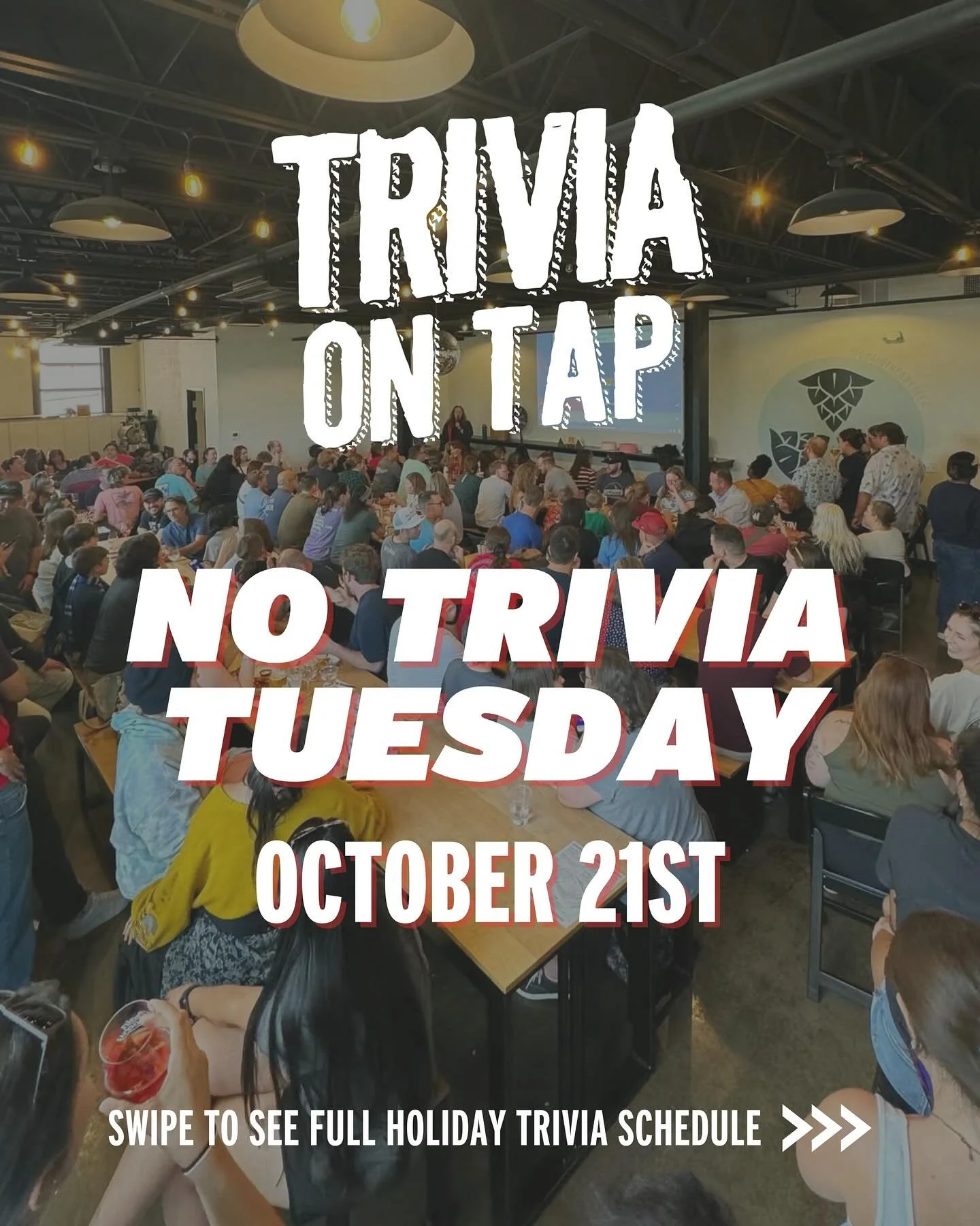 🚨NO TRIVIA TONIGHT! But don’t worry, we’ll be back next week with a special edition Halloween trivia complete with a costume contest 🎃
Swipe through to see our full holiday trivia schedule and make sure to mark down Christmas Trivia in