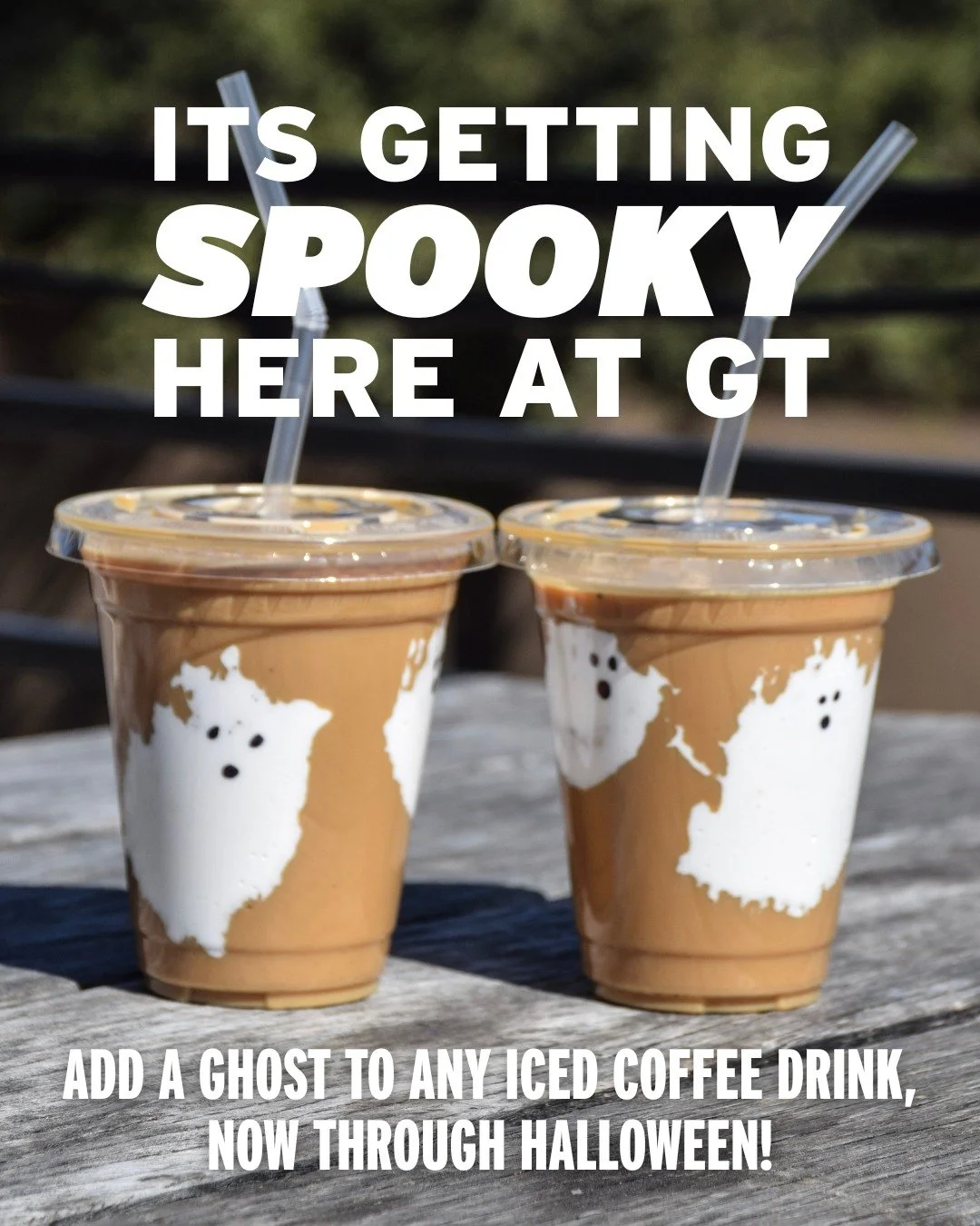 Ghosts are taking over the coffee bar! ☕️👻
Our iced coffees are getting a spooky twist—just ask your barista to “add a ghost” and watch your drink come to life (or… afterlife). Available now through Halloween only! 🎃