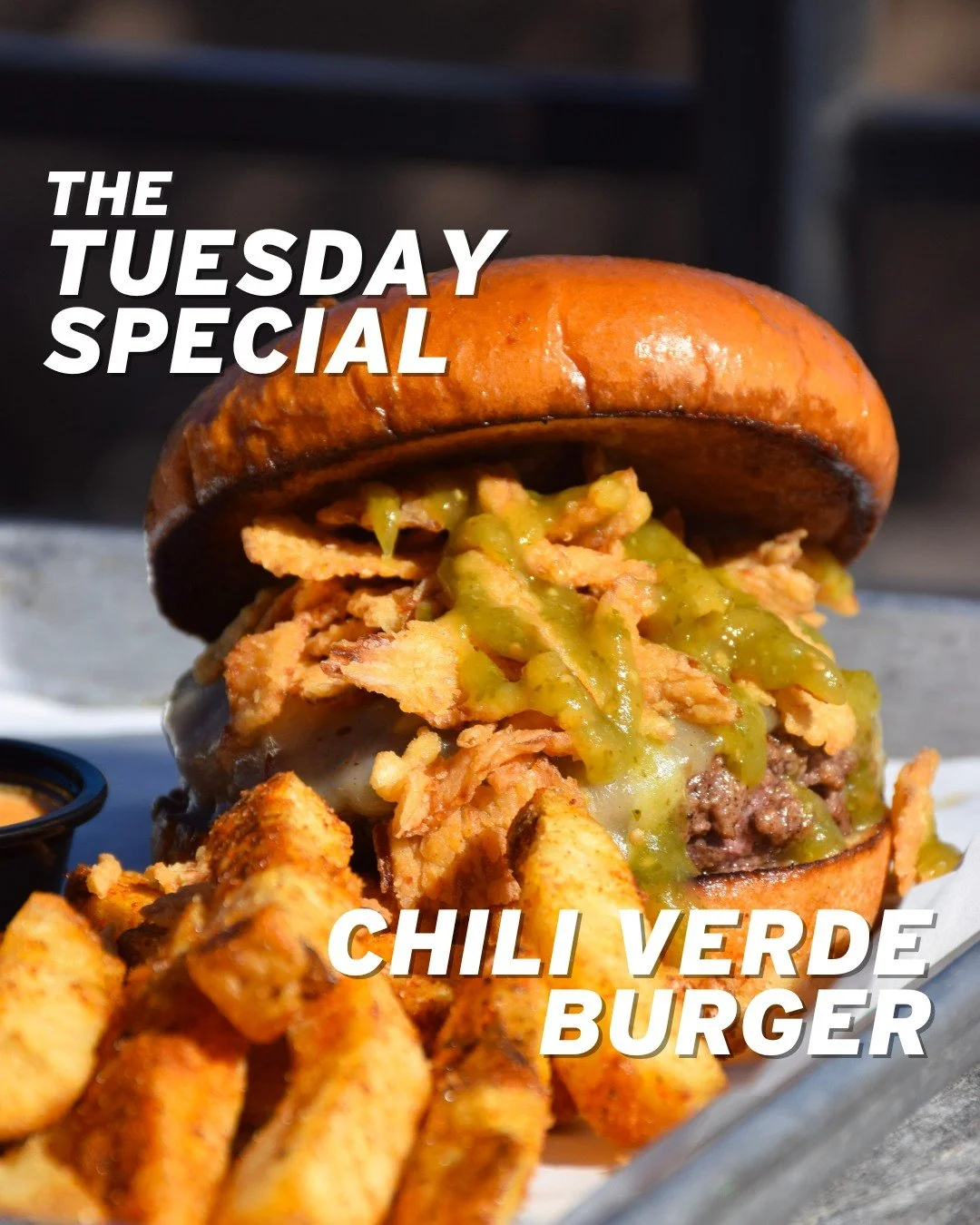 Turn up the heat &mdash; just a little. 🔥🍔

This week&rsquo;s Tuesday special features an all-beef patty, seasoned and seared to perfection, on a toasted brioche bun with melty pepper jack, crispy onions, and our new salsa verde. Served with GT sea