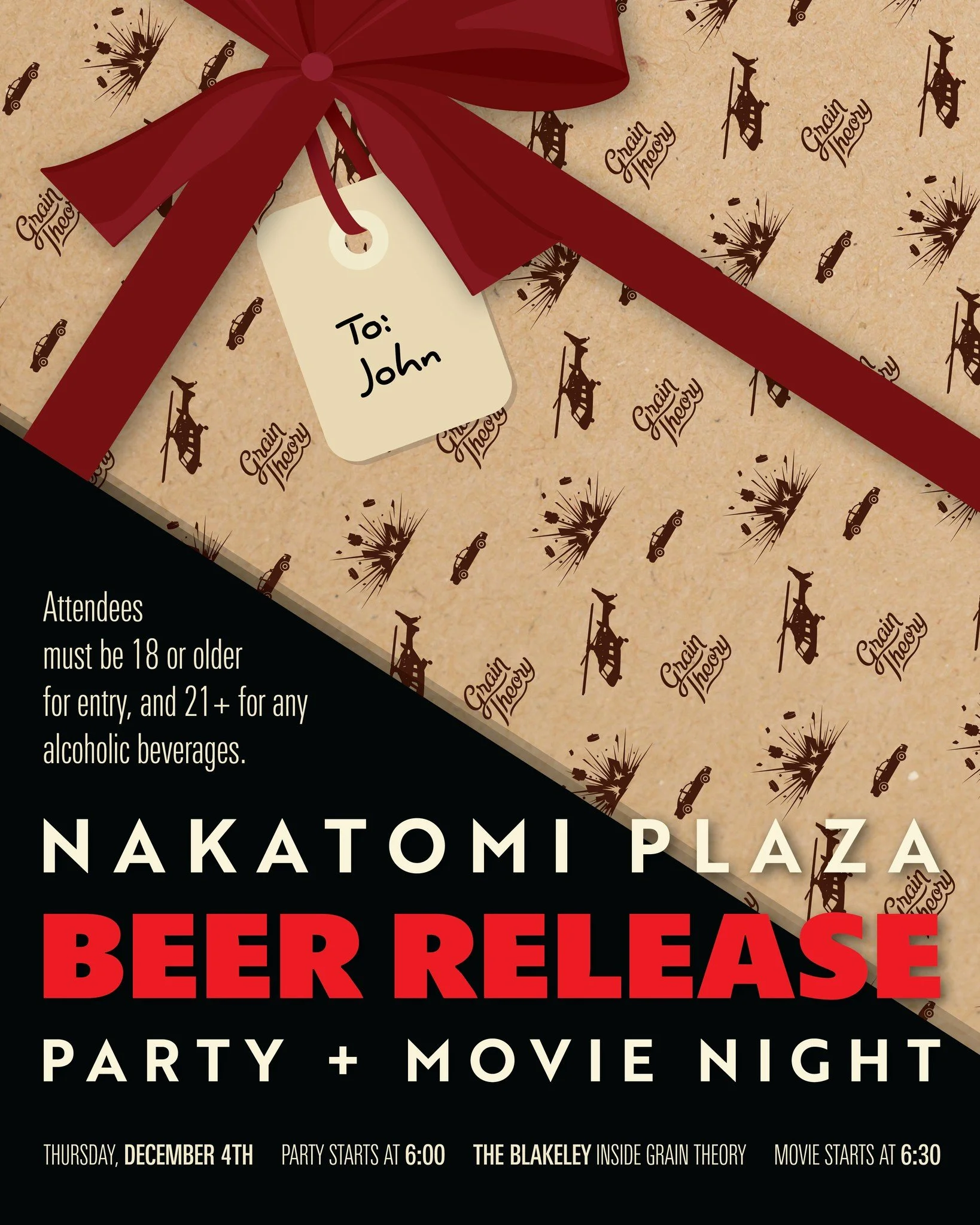 Nakatomi Plaza is back for the season, and we&rsquo;re launching it the only appropriate way: with a release party and a showing of Die Hard on Thursday, December 4. 🎄🍺

Doors to The Blakeley open at 6:00 PM, and the movie starts at 6:30 PM. It&rsq