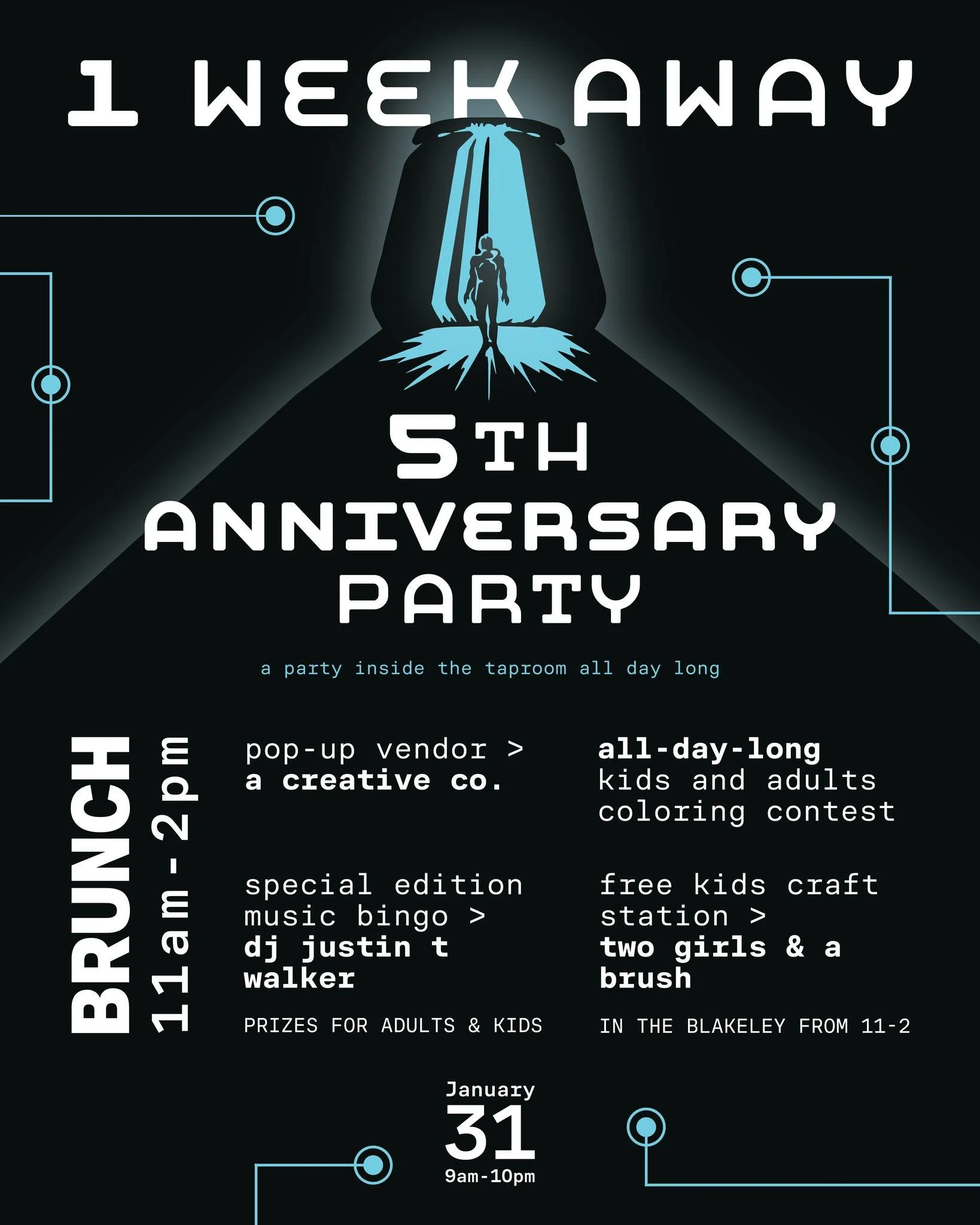 One week away.

Our 5th Anniversary starts with brunch &mdash; the easy, come-as-you-are part of the day.

Saturday, January 31 from 11am&ndash;2pm
✶ Pop-up from A Creative Co.
✶ Special edition Music Bingo with DJ Justin T. Walker ( prizes for kids 
