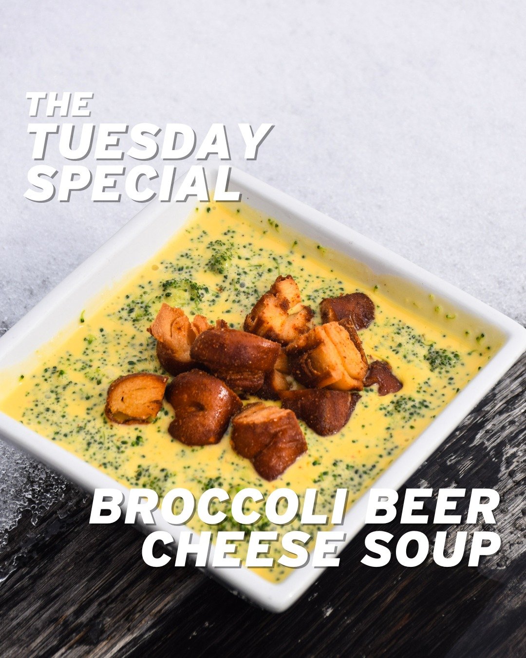 Cold-weather comfort, in a bowl.

This Tuesday&rsquo;s special is Broccoli Beer Cheese Soup &mdash; tender broccoli simmered in our signature beer cheese, finished with GT seasoned pretzel croutons for a little crunch on top. Rich, warming, and easy 