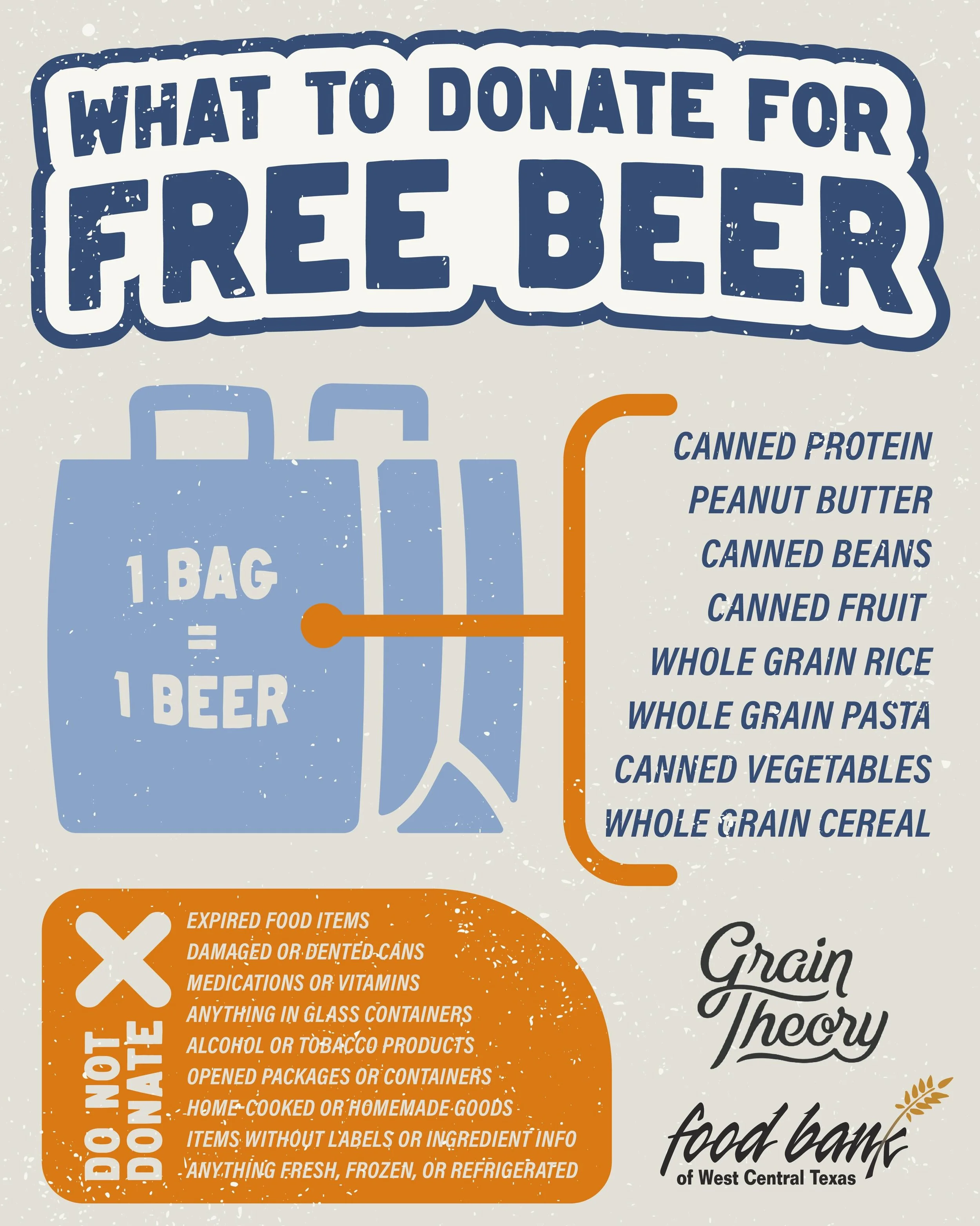 WANT FREE BEER TOMORROW? ⬇️

🏖️If you&rsquo;re headed downtown on Saturday June 6th for the 5th Annual Grain Theory Downtown Block Party Beach Bash, swing by the Food Bank booth and help us stock the shelves for local families. 

🛍️Bring a bag of n
