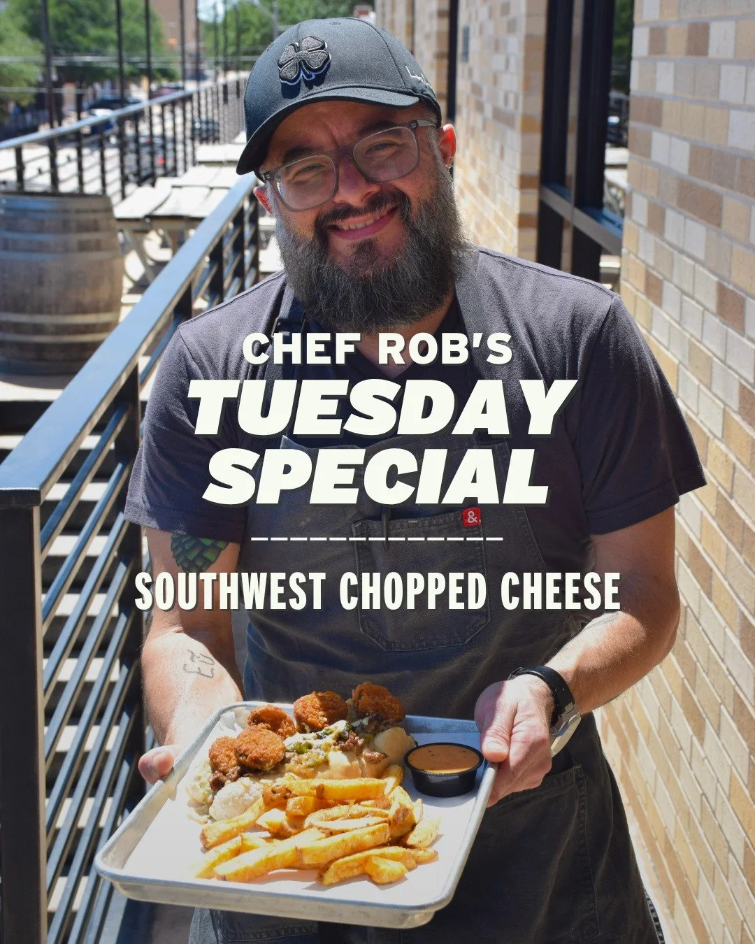 If you're looking for something hearty tomorrow, Chef Rob has you covered.

Tomorrow at 11am, we&rsquo;re putting out a Southwest Chopped Cheese. It&rsquo;s a seasoned ground beef patty chopped on the grill with onions, poblano peppers, and pepper ja