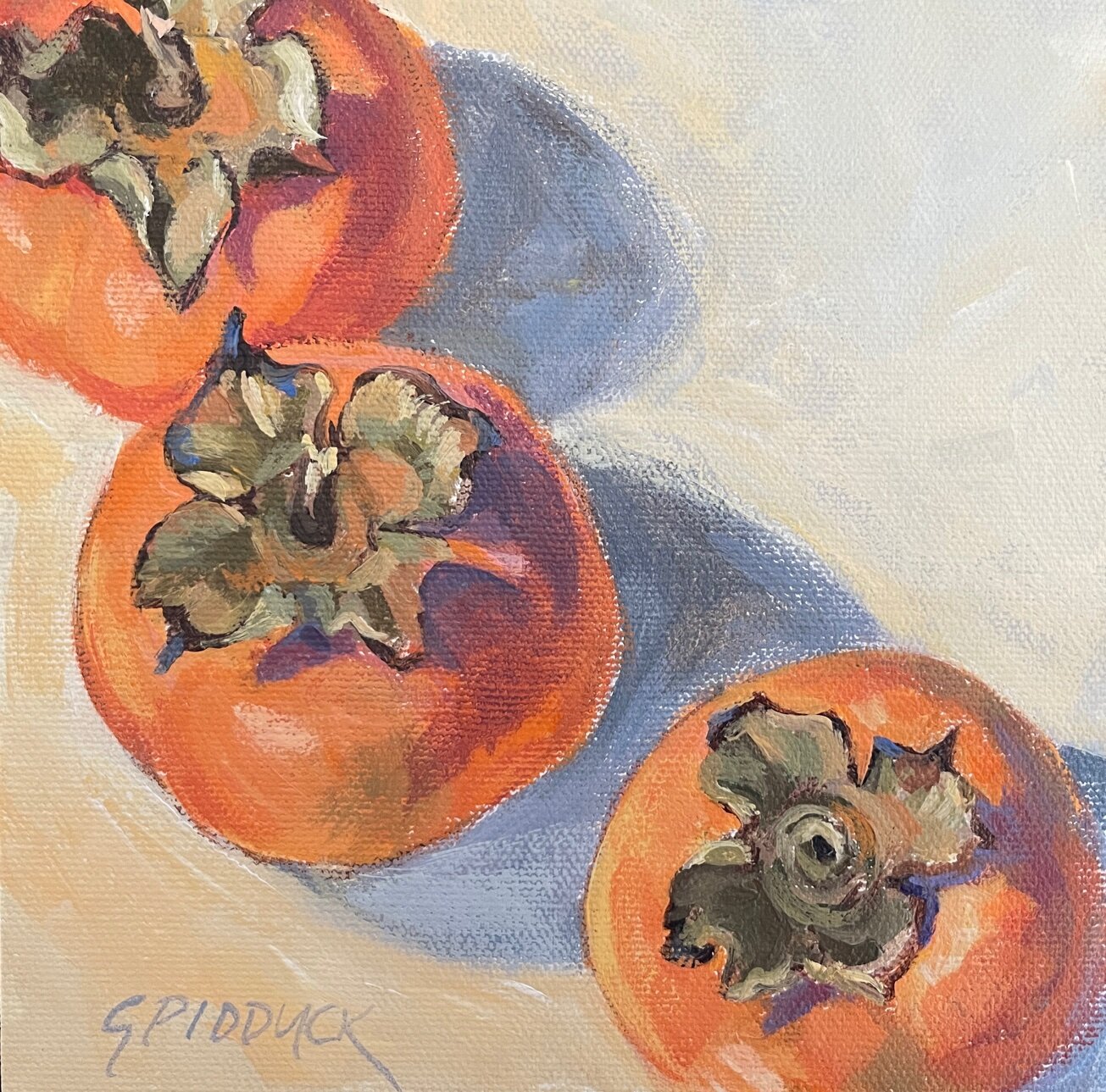 Three Fuyu Persimmons, 6x6, acrylic on panel