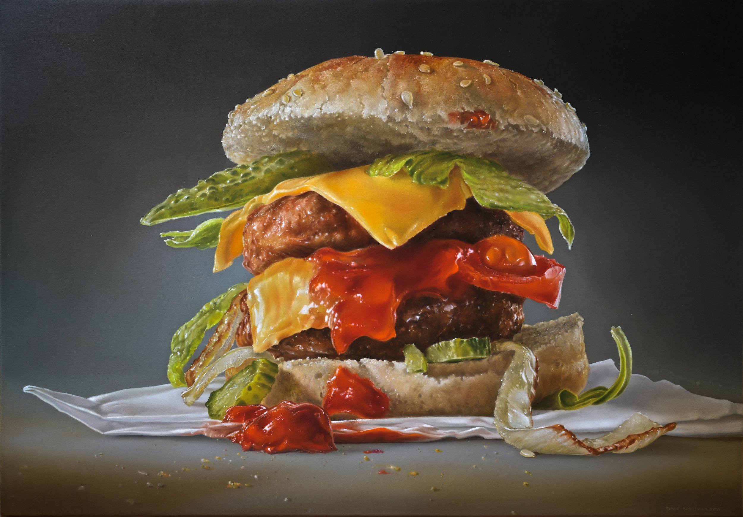 Jos' Vette Hamburger,  2021 70 x 100 cm, olieverf op linnen.jpg