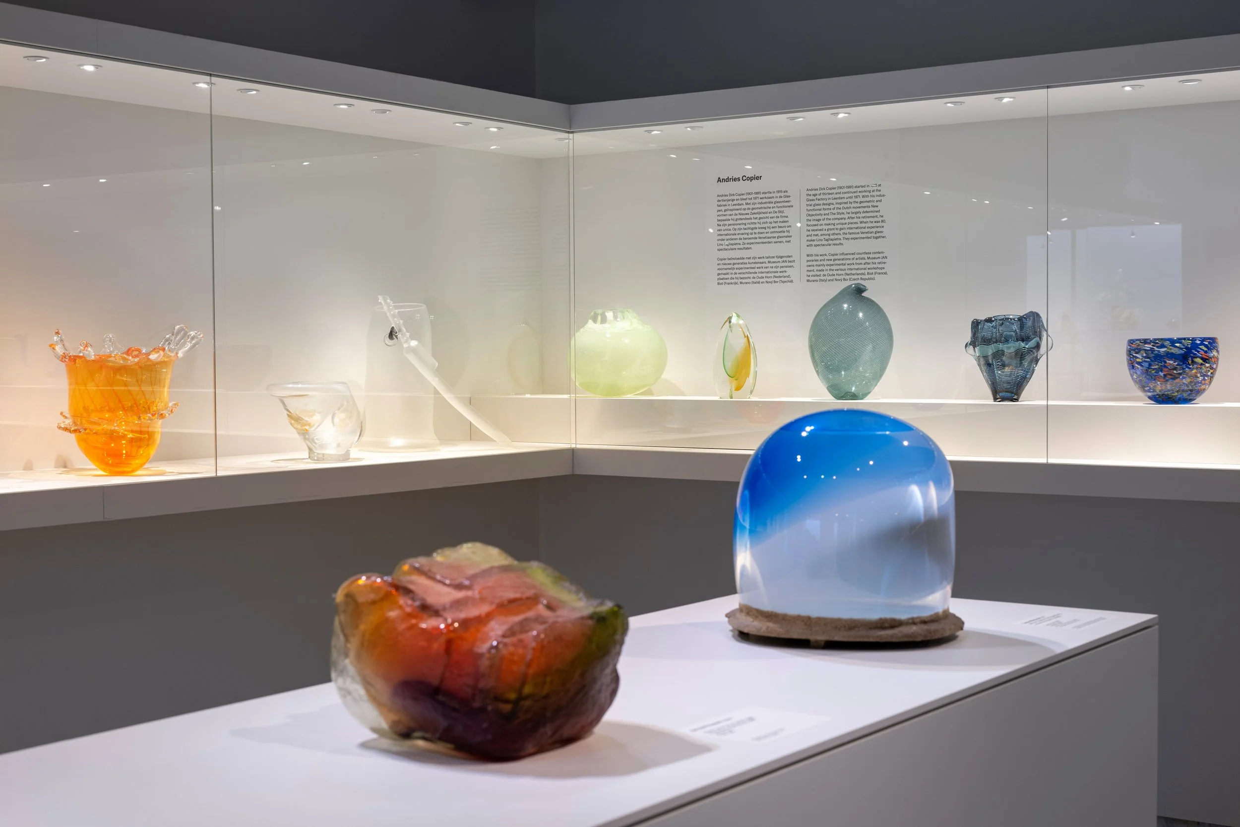 Museum's permanent glass collection featuring glass objects 