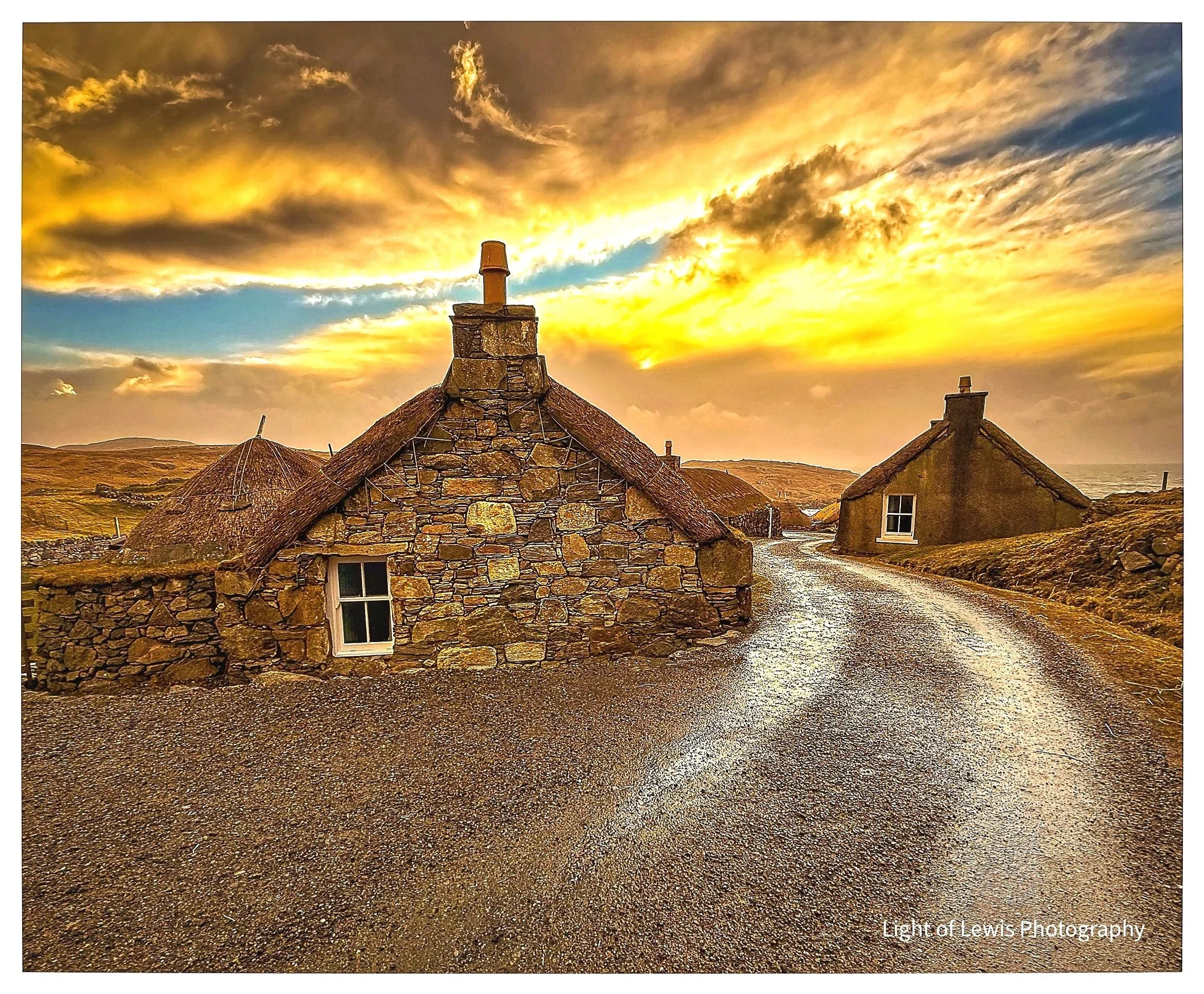 Sunset at Gearrannan Blackhouses 