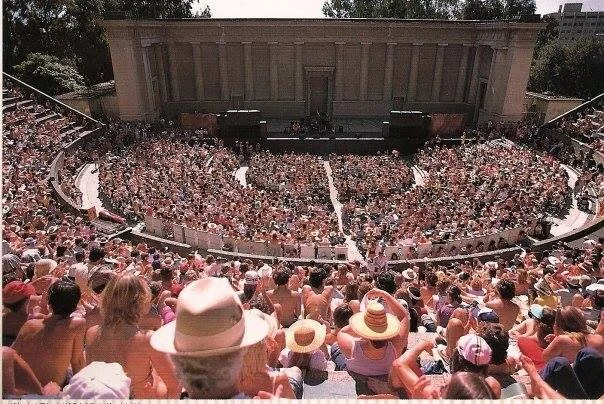 Windham Hill Greek Theater, Lee mixing on a Gamble HC 40 console. The speakers are Sound on Stage’s proprietary “Power Physics” boxes.