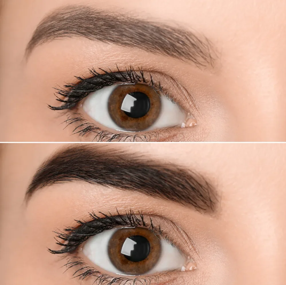 Before and after brow tint result for more defined brows in Tampa FL