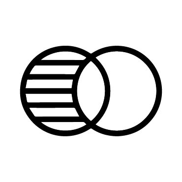 Two overlapping circles, one with horizontal stripes, the other plain.