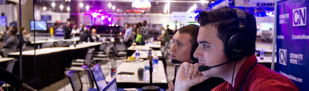 Arizona State University Cronkite School students stationed at their broadcast location on
