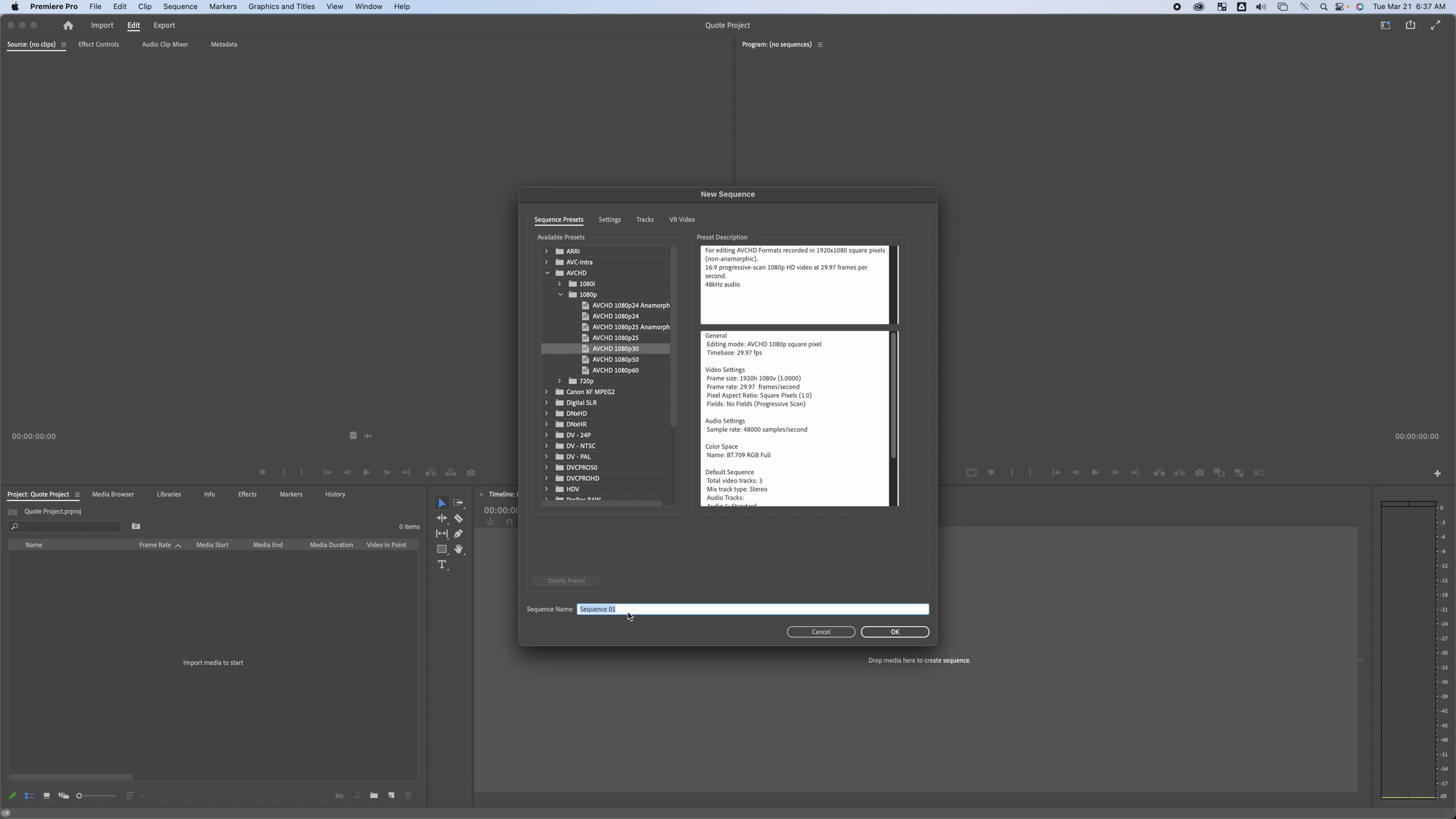 The basic 16x9 setup in Adobe Premiere Pro