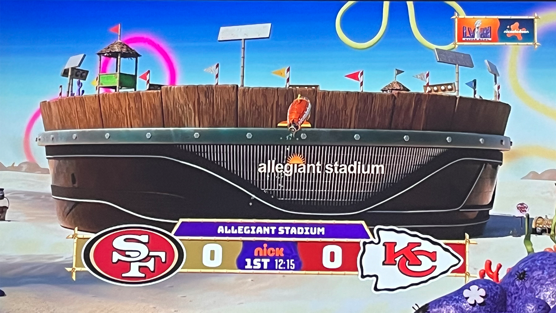 Nickelodeon’s AR representation of Allegiant Stadium as though it is in Bikini Bottom